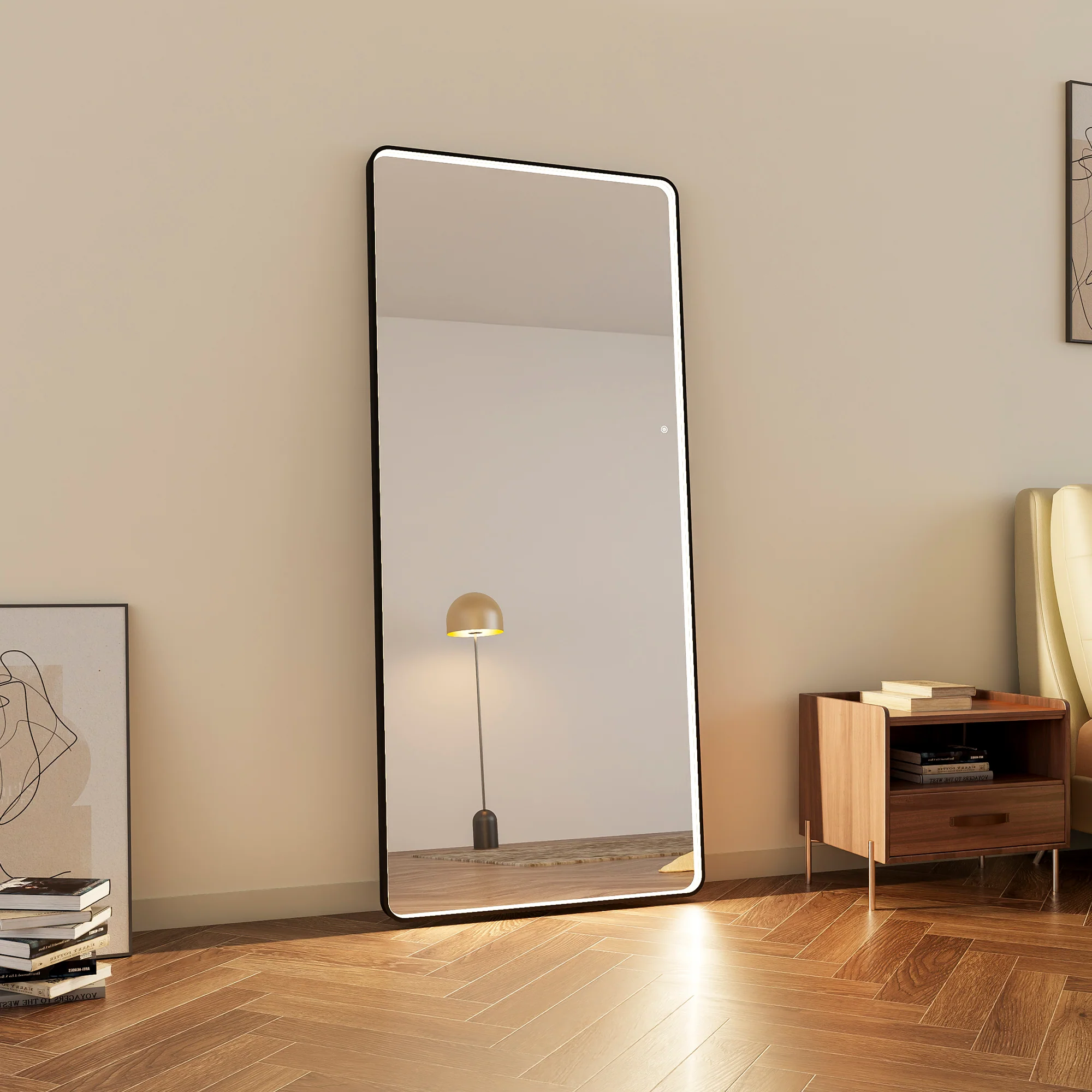 Luna 180cm Rectangle Front Illuminated Mirror Black - Image 4
