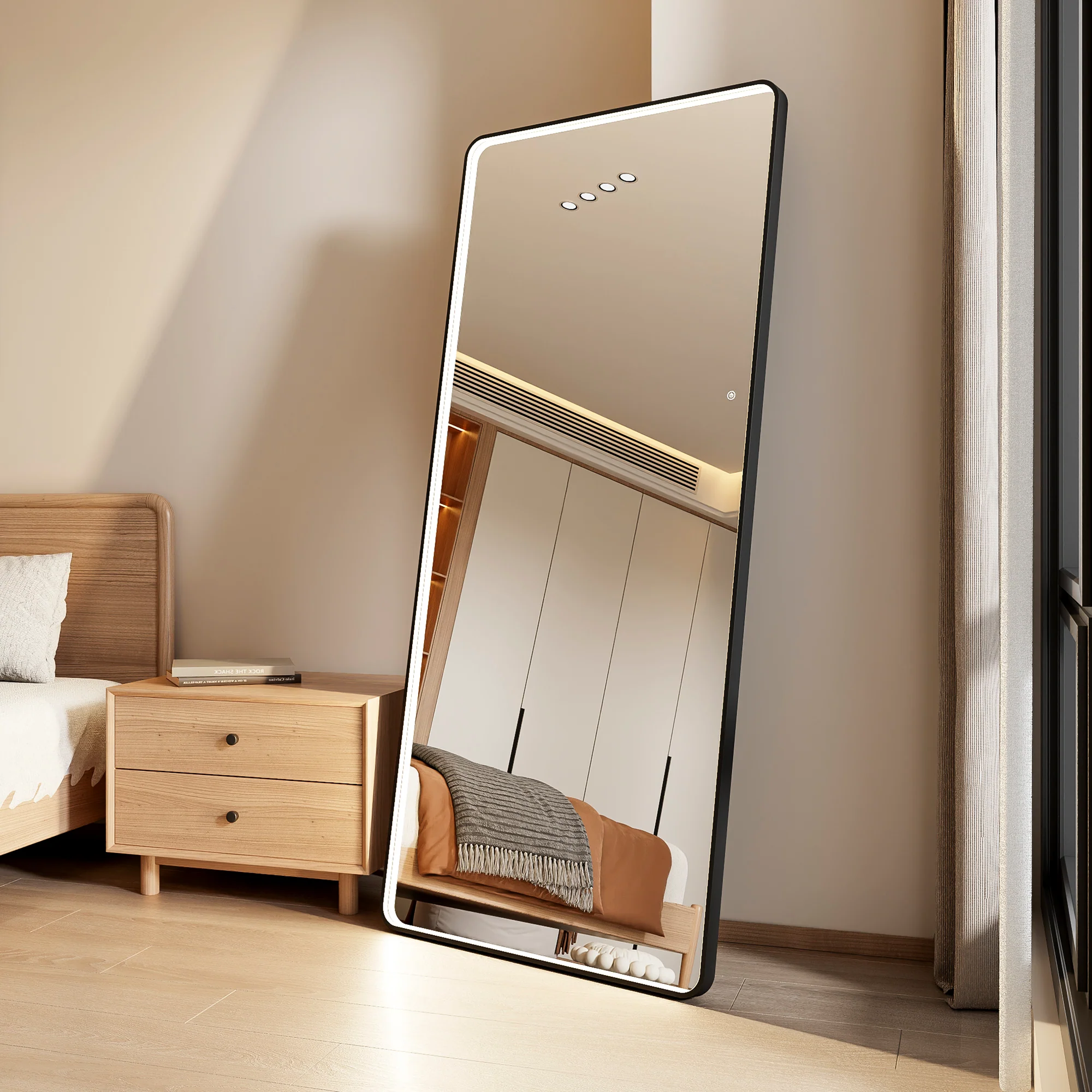 Luna 180cm Rectangle Front Illuminated Mirror Black - Image 6