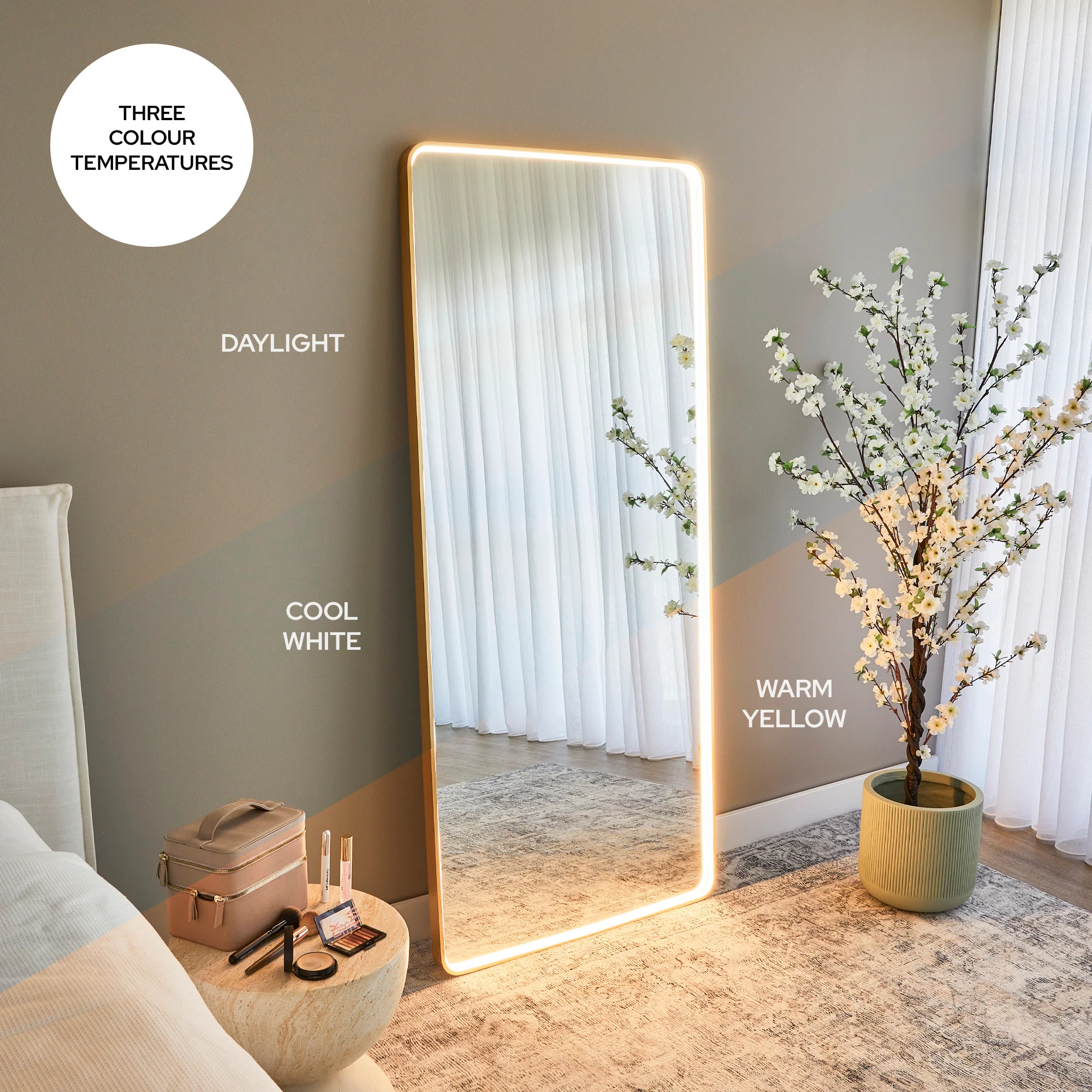 Luna 180cm Rectangle Front Illuminated Mirror Gold - Image 12