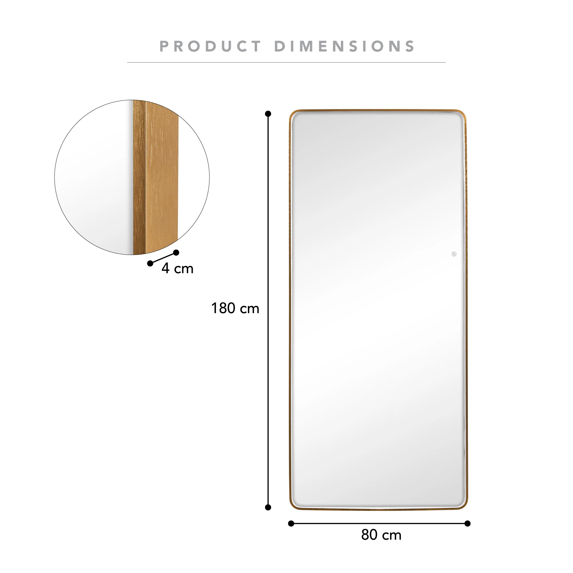 Luna 180cm Rectangle Front Illuminated Mirror Gold - Image 3