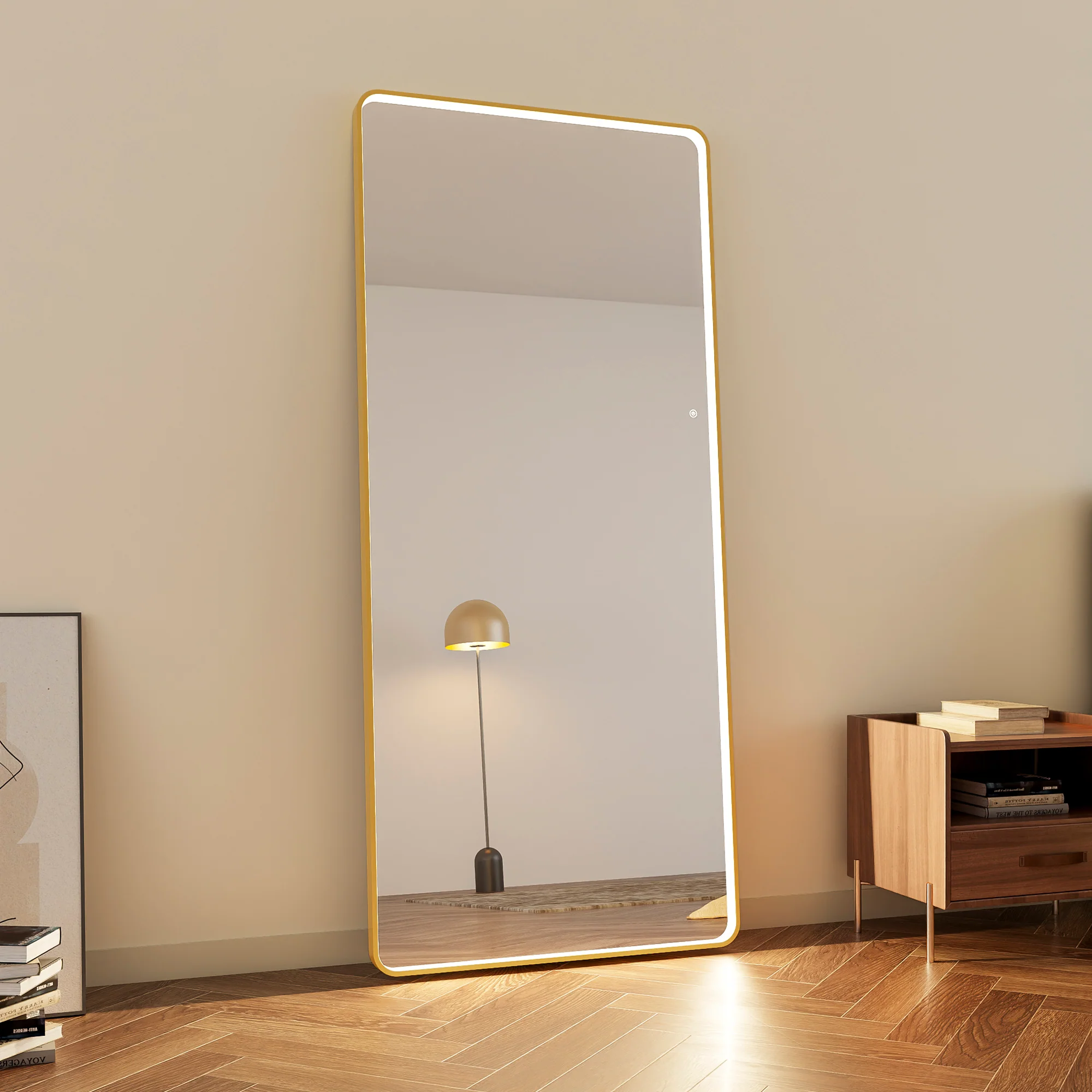 Luna 180cm Rectangle Front Illuminated Mirror Gold - Image 4