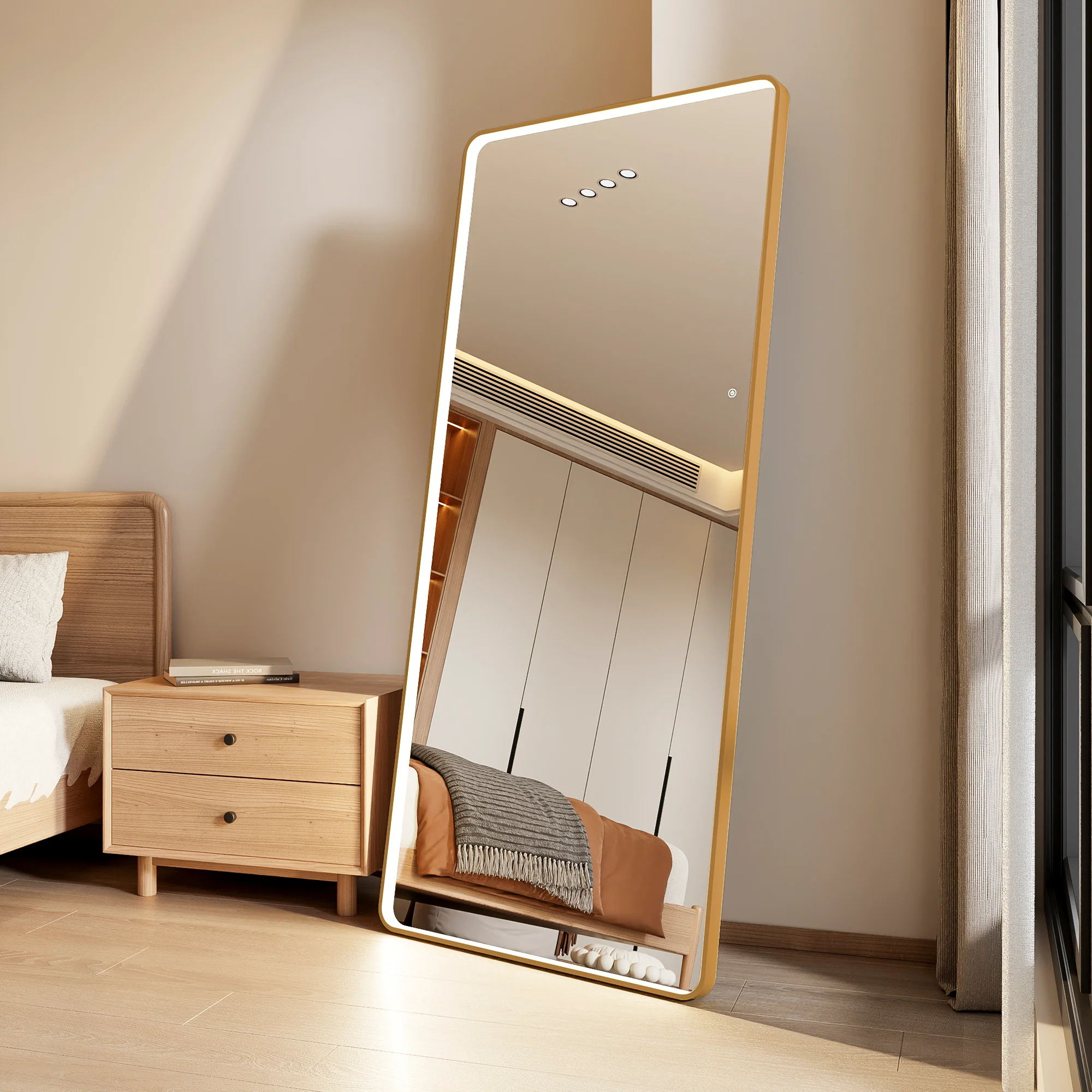 Luna 180cm Rectangle Front Illuminated Mirror Gold - Image 6