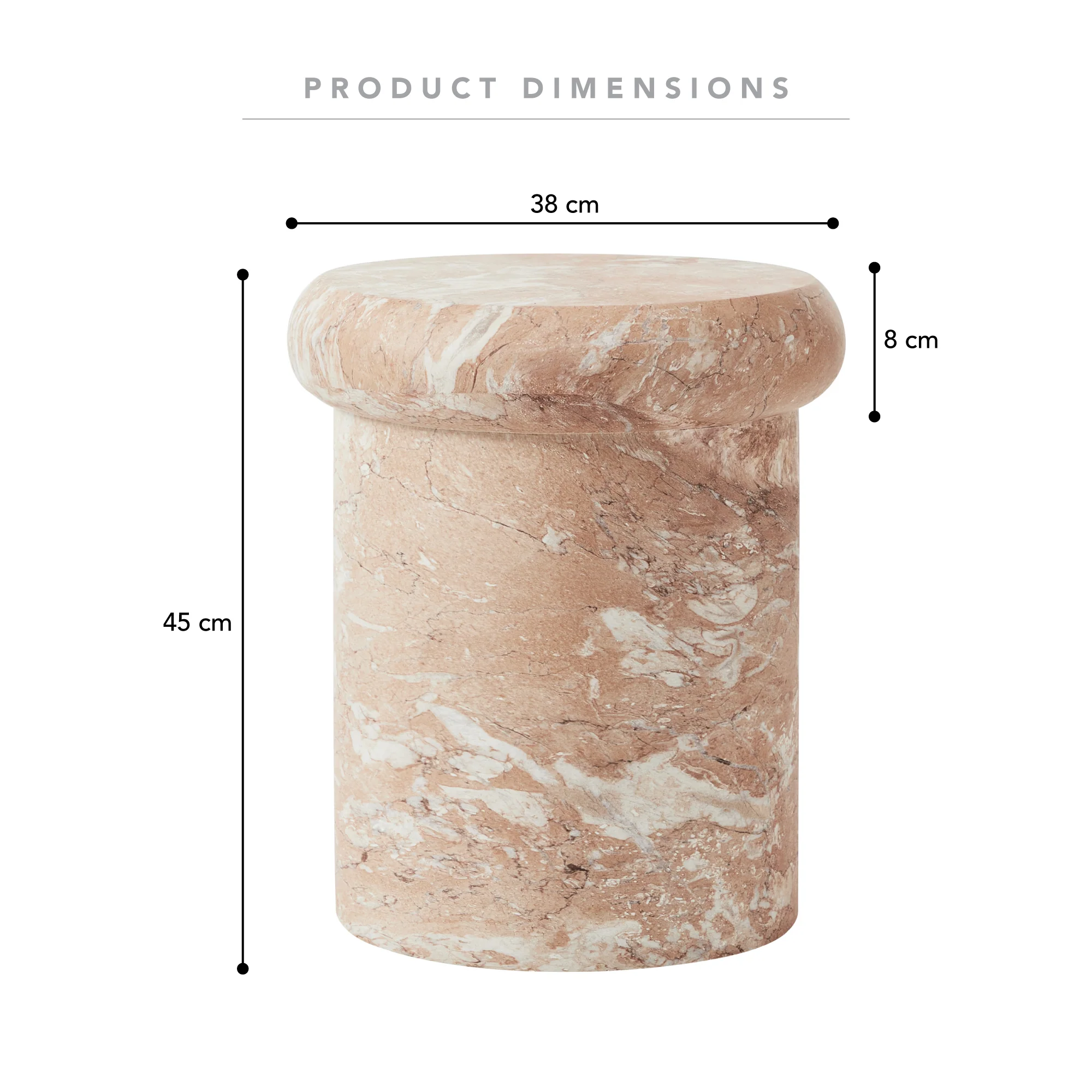 Luna 38cm MgO Tea Rose Marble Look Stool - Image 3
