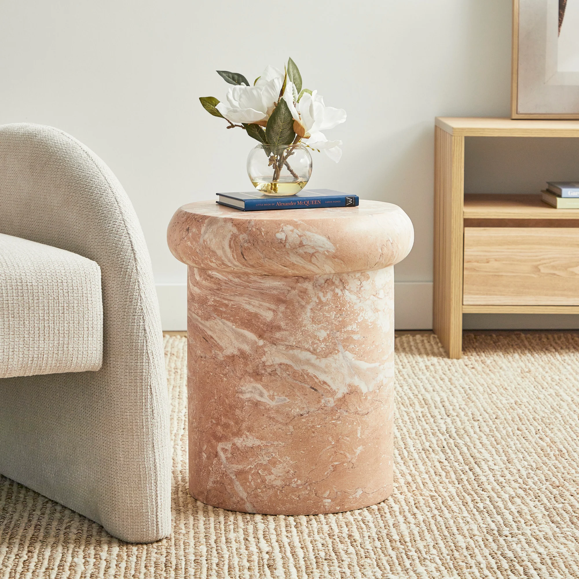 Luna 38cm MgO Tea Rose Marble Look Stool - Image 4