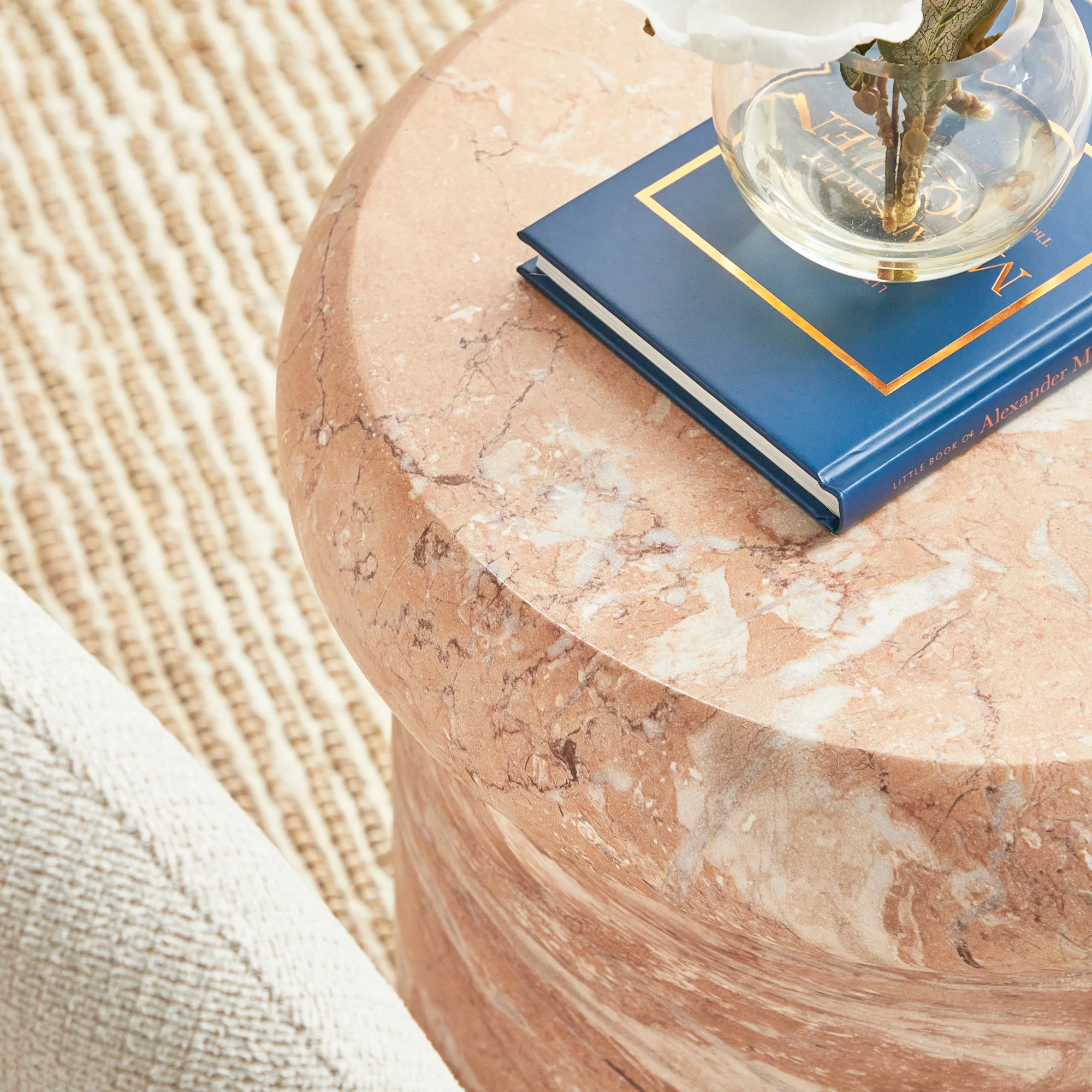 Luna 38cm MgO Tea Rose Marble Look Stool - Image 5