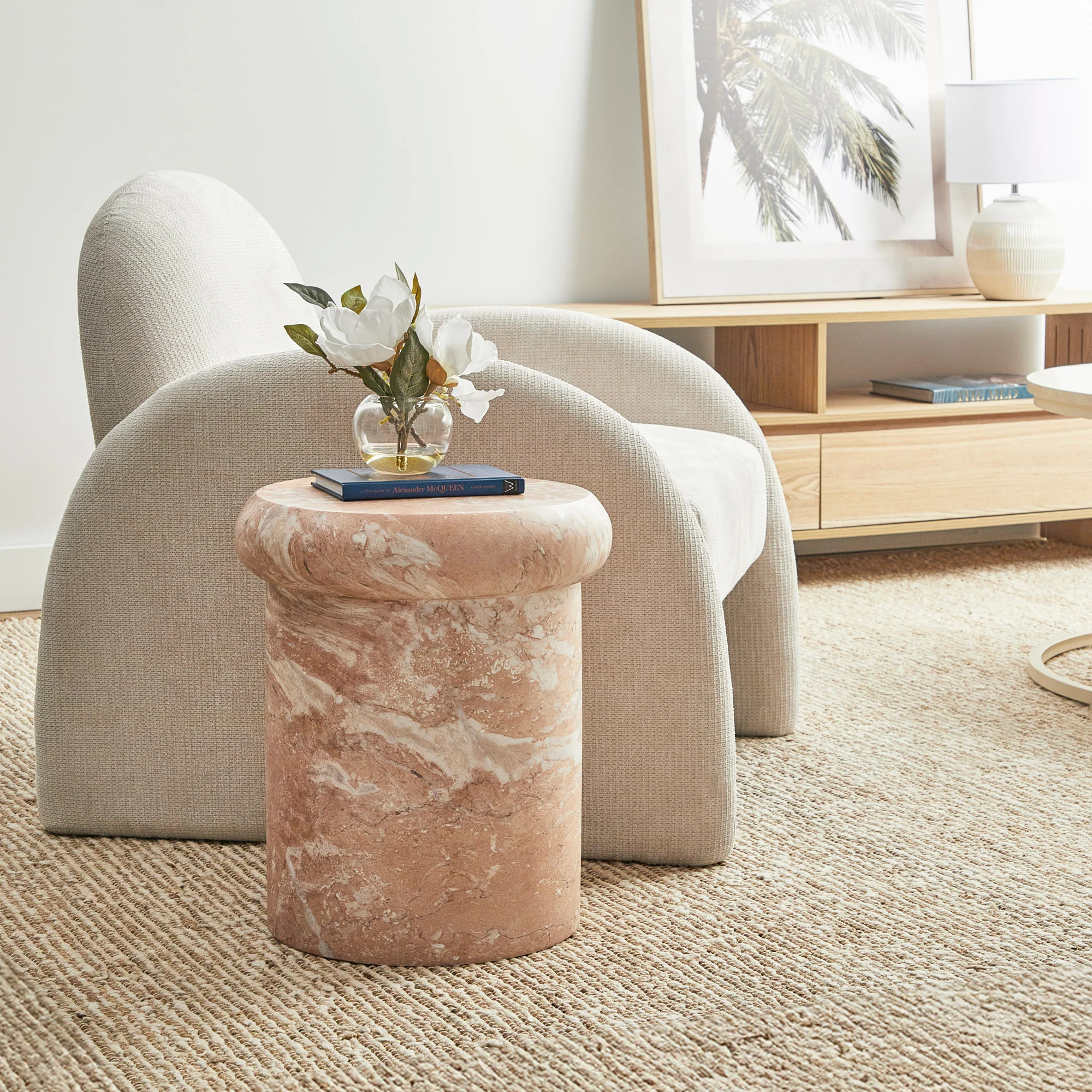 Luna 38cm MgO Tea Rose Marble Look Stool - Image 7