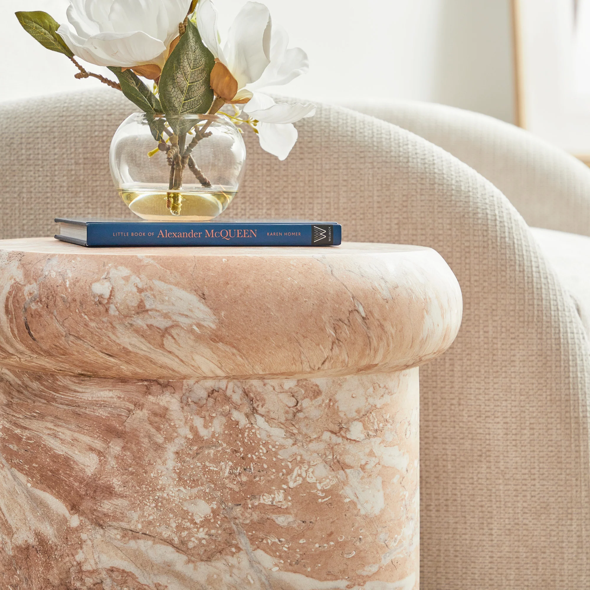 Luna 38cm MgO Tea Rose Marble Look Stool - Image 8