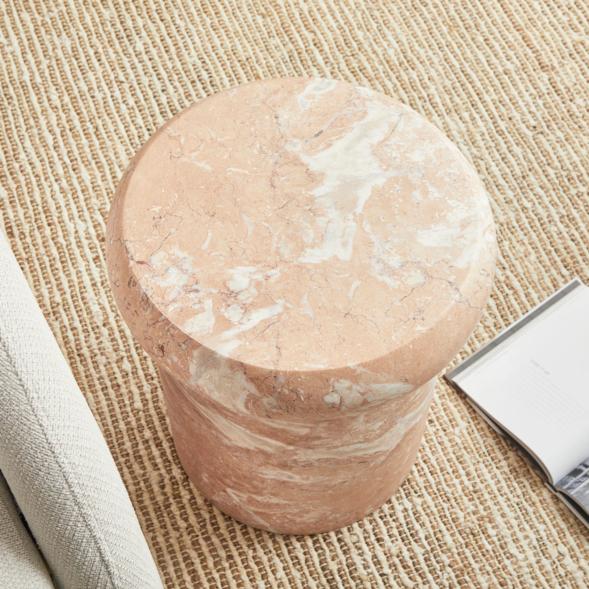 Luna 38cm MgO Tea Rose Marble Look Stool - Image 9