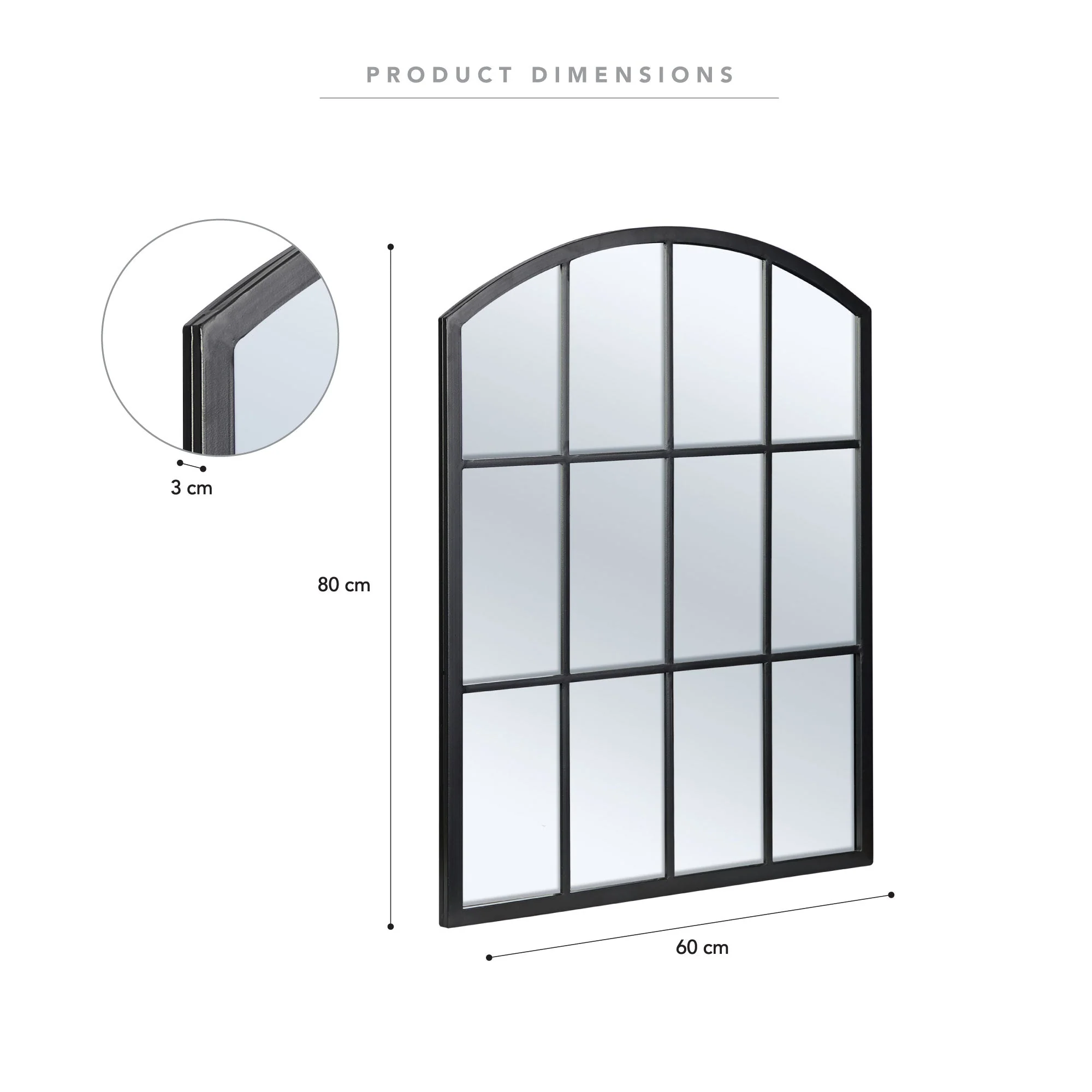 Marais 80cm Arch Top Iron Indoor Outdoor Mirror Black - Image 3