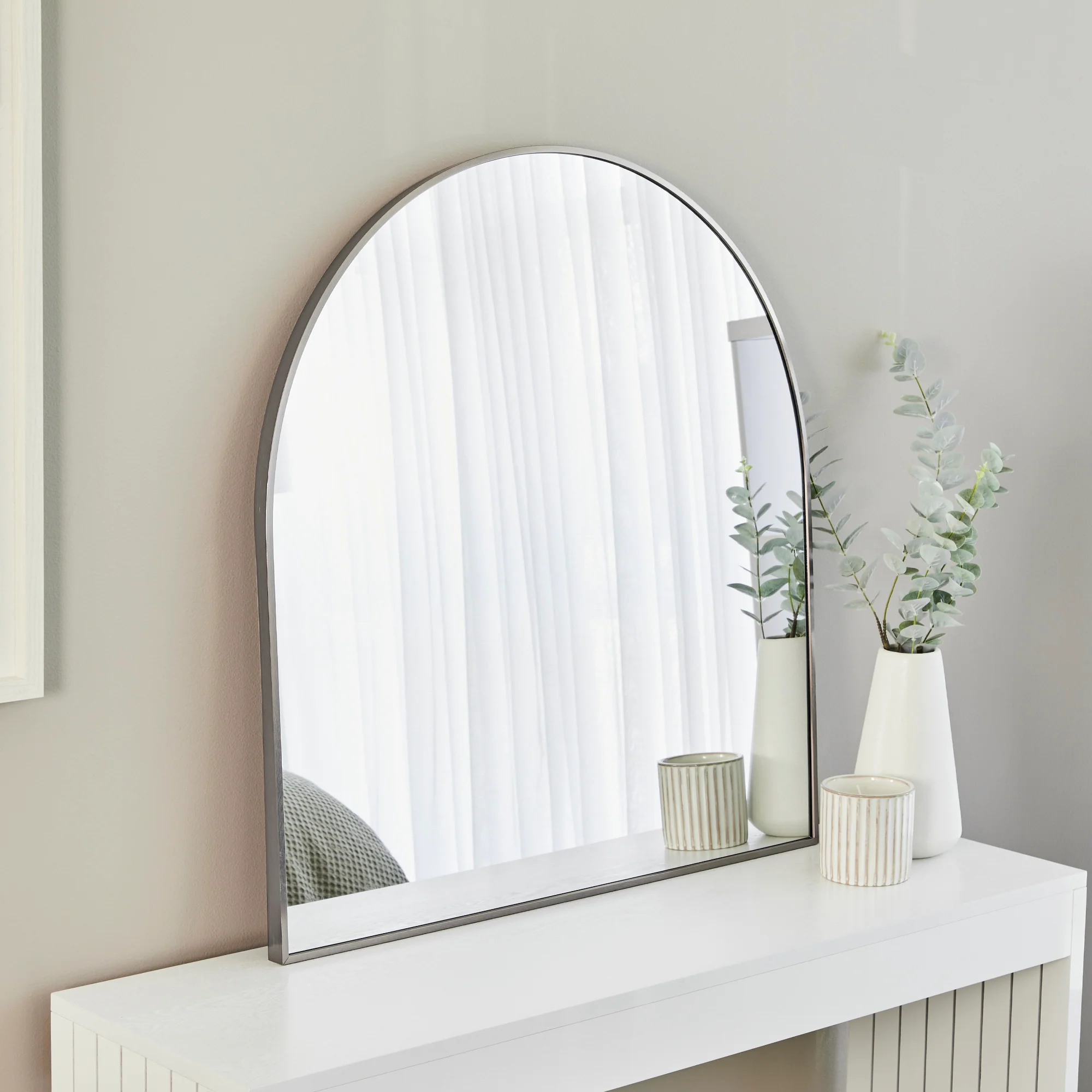 Naomi 85cm Large Arch Mirror Gun Metal Grey