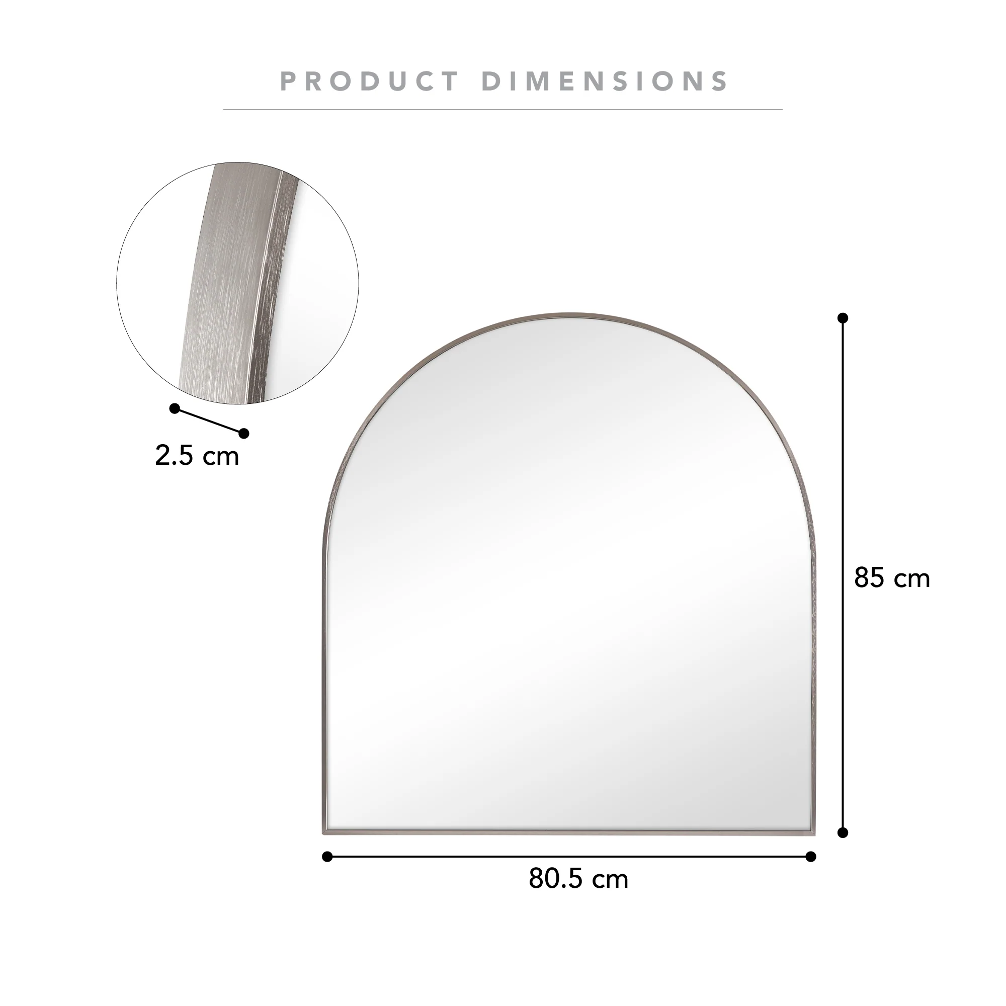 Naomi 85cm Large Arch Mirror Gun Metal Grey - Image 3