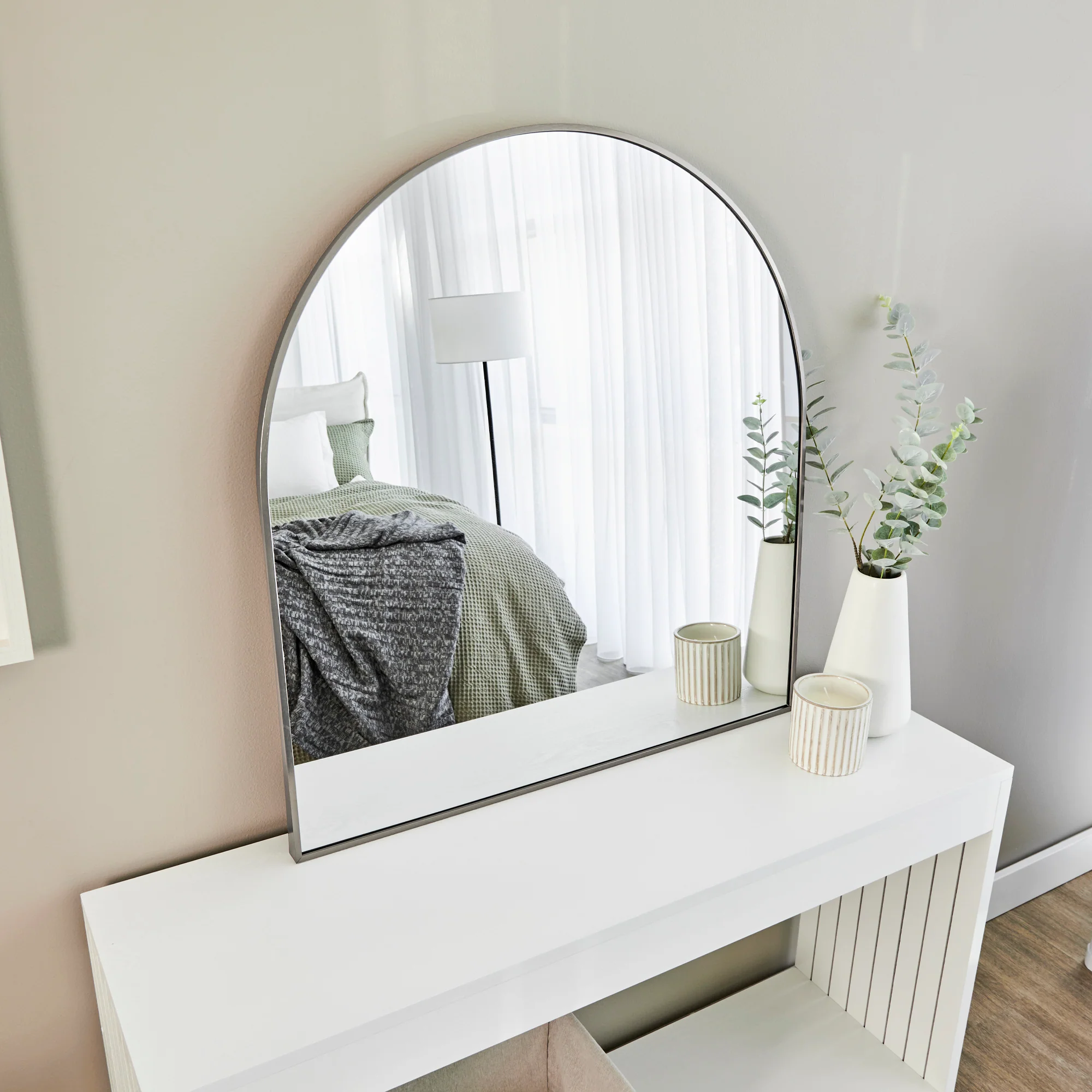 Naomi 85cm Large Arch Mirror Gun Metal Grey - Image 7