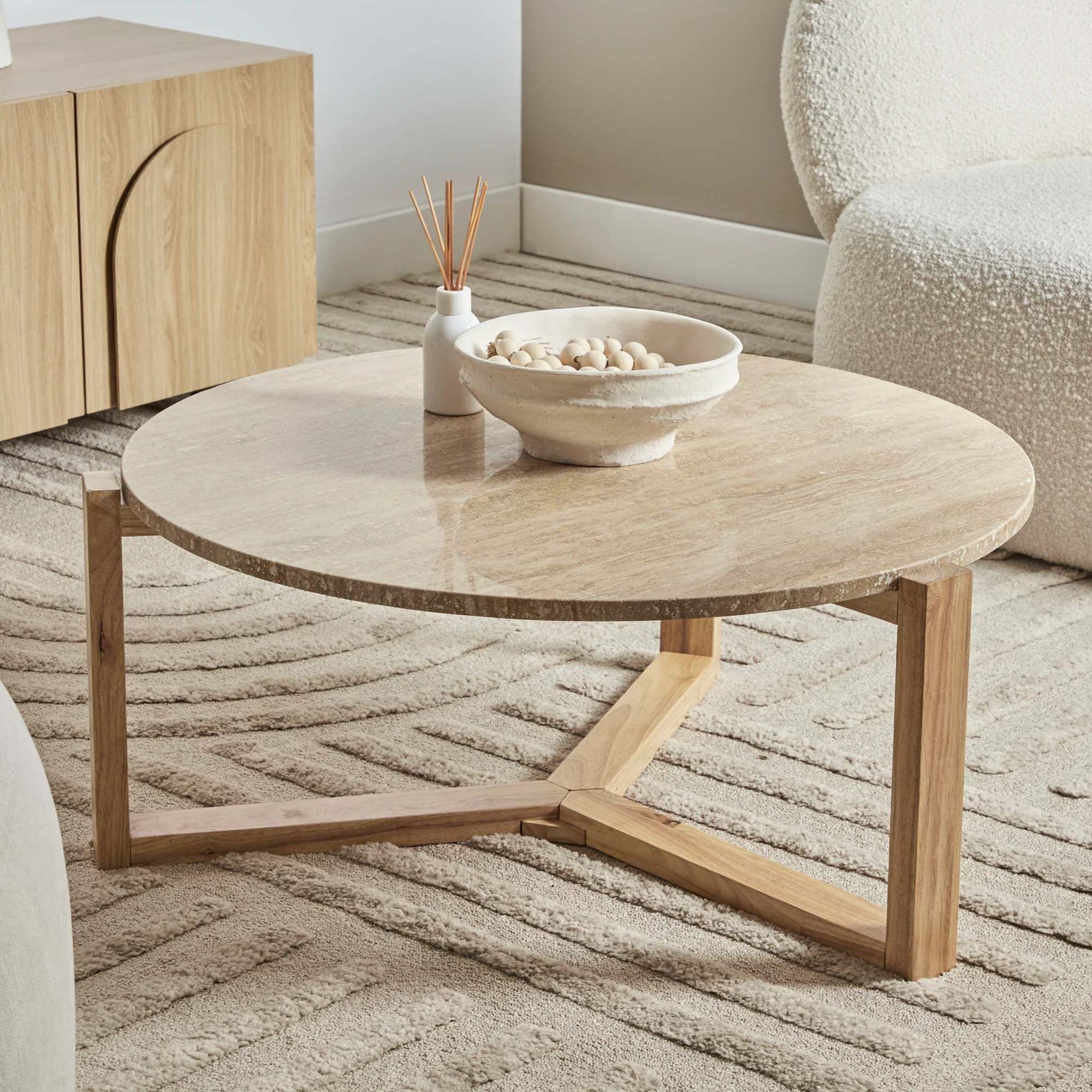 Neith 83cm Real Travertine Coffee Table Natural