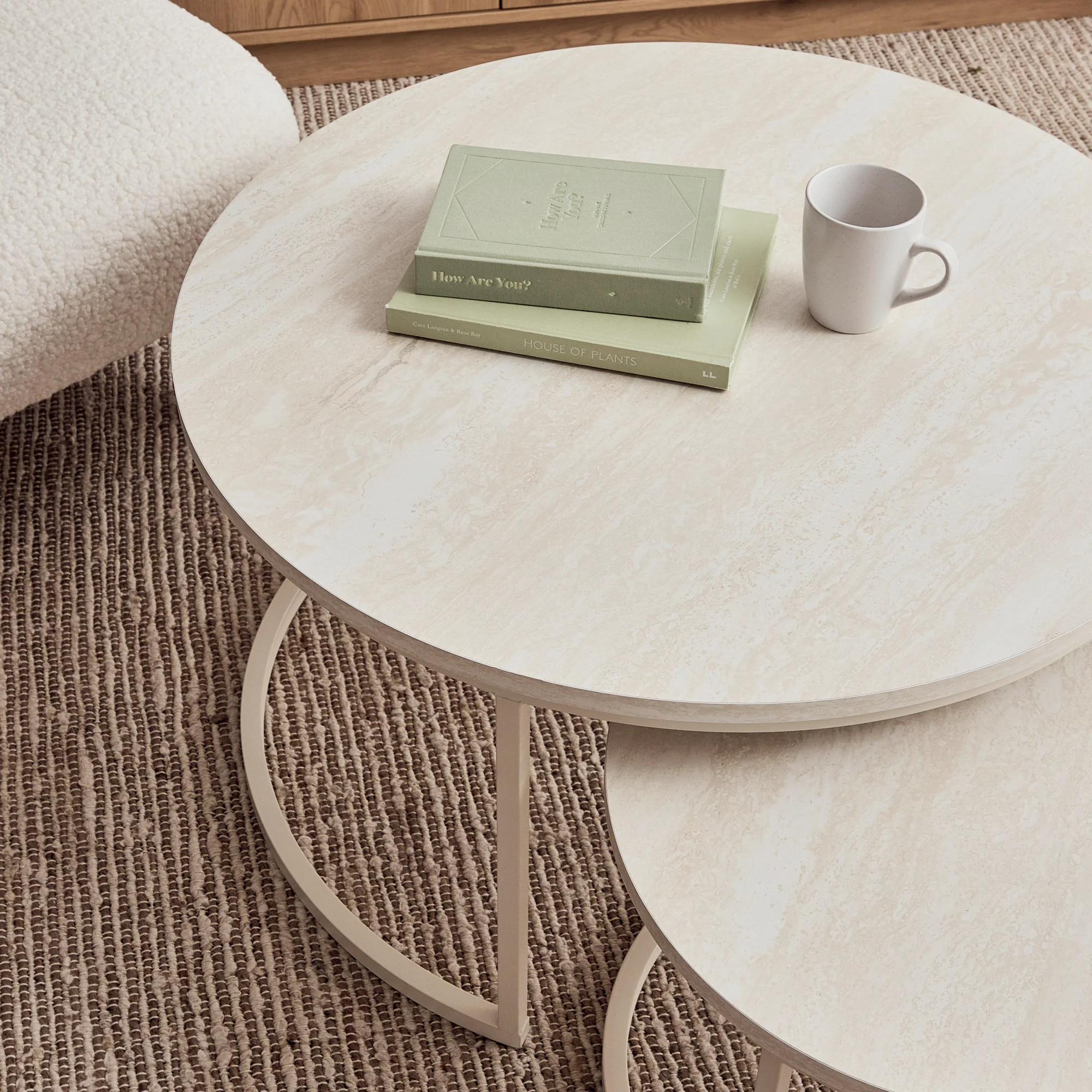 Nesting Sonoma Coffee Tables Set of 2 Travertine Look - Image 4