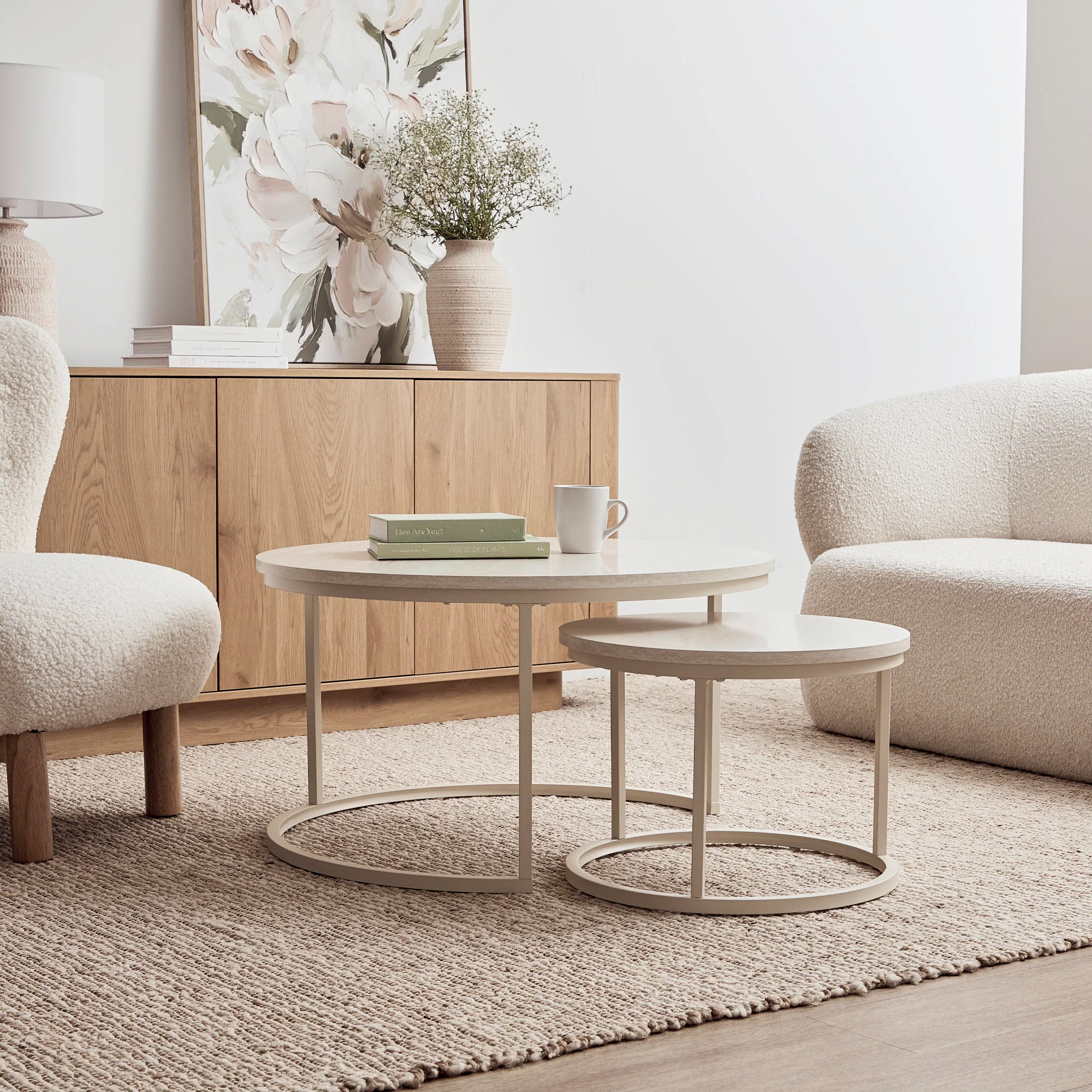 Nesting Sonoma Coffee Tables Set of 2 Travertine Look - Image 7