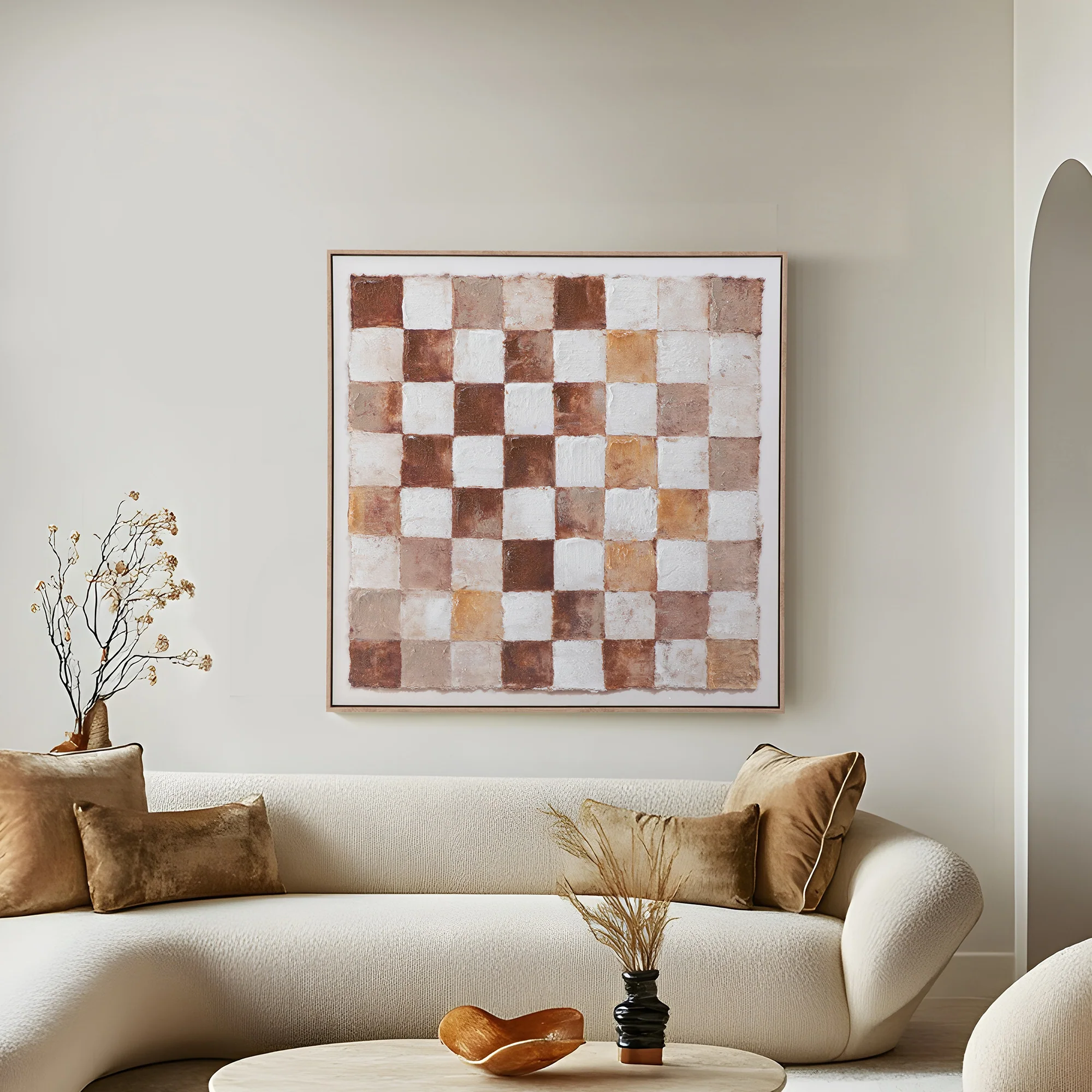 Neutral Checker Wall Art 100x100cm - Image 3