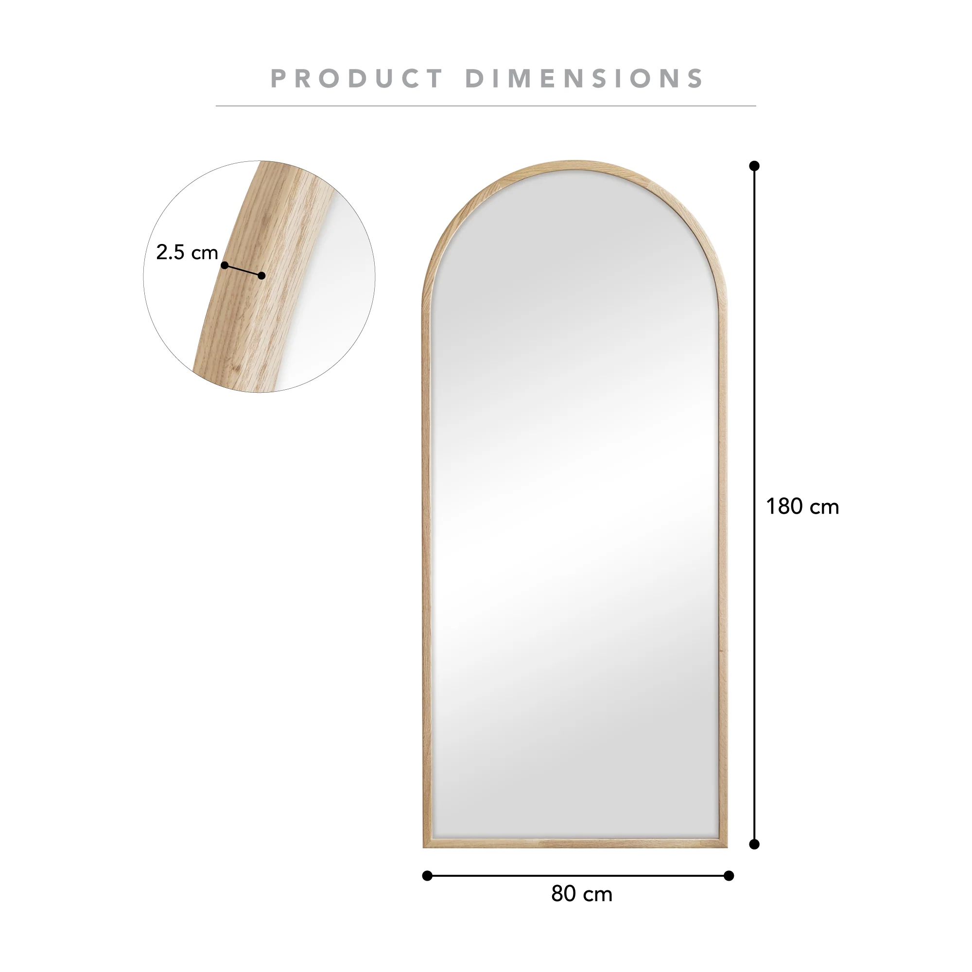 Oakleigh 180cm Arch Solid Oak Mirror Natural - Image 3