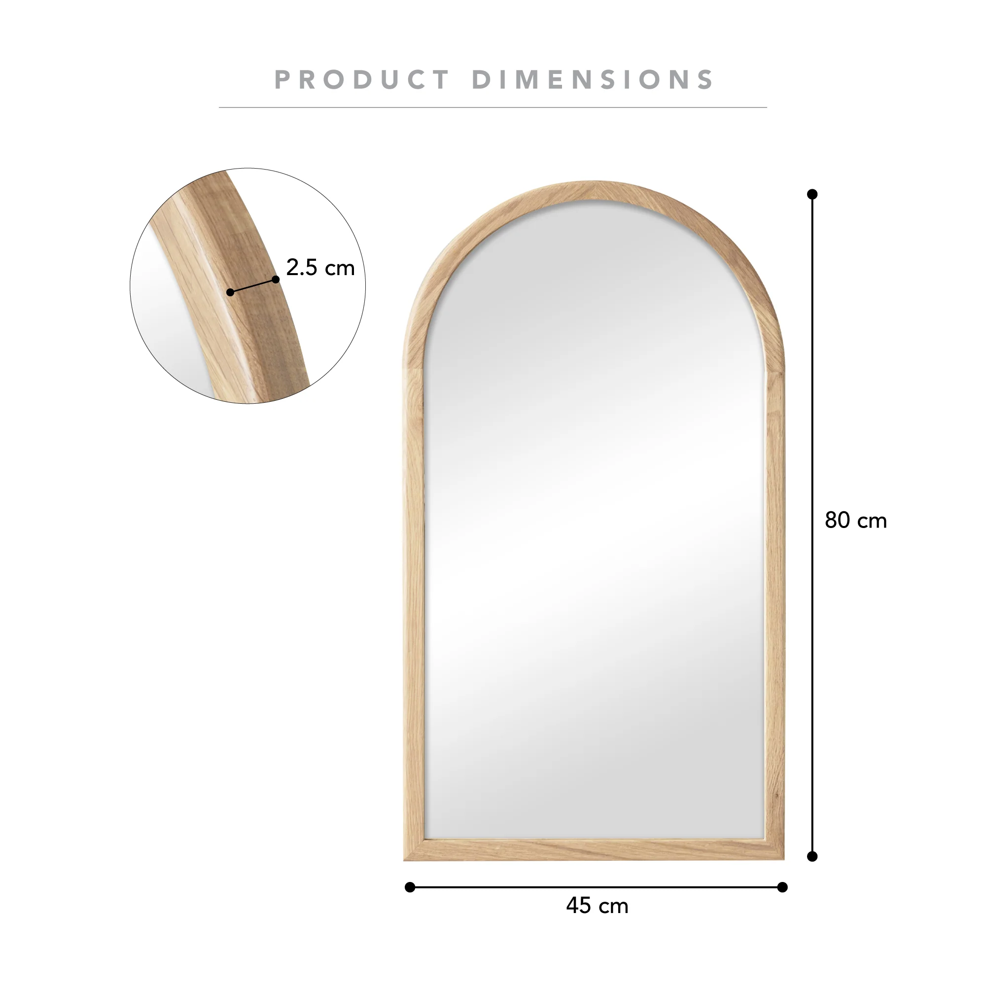 Oakleigh 80cm Solid Oak Arch Mirror Natural - Image 3