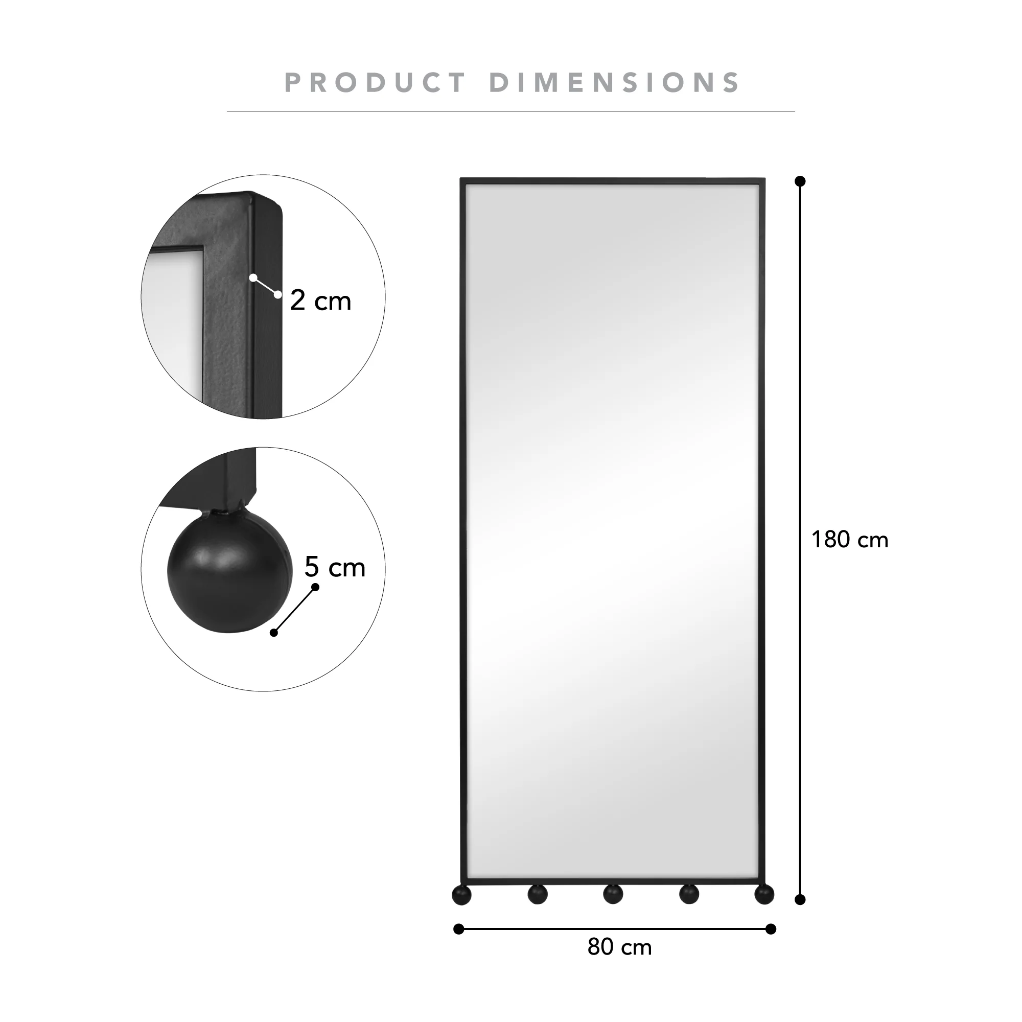 Orbit Sphere 180cm Floor Length Mirror Black - Image 4