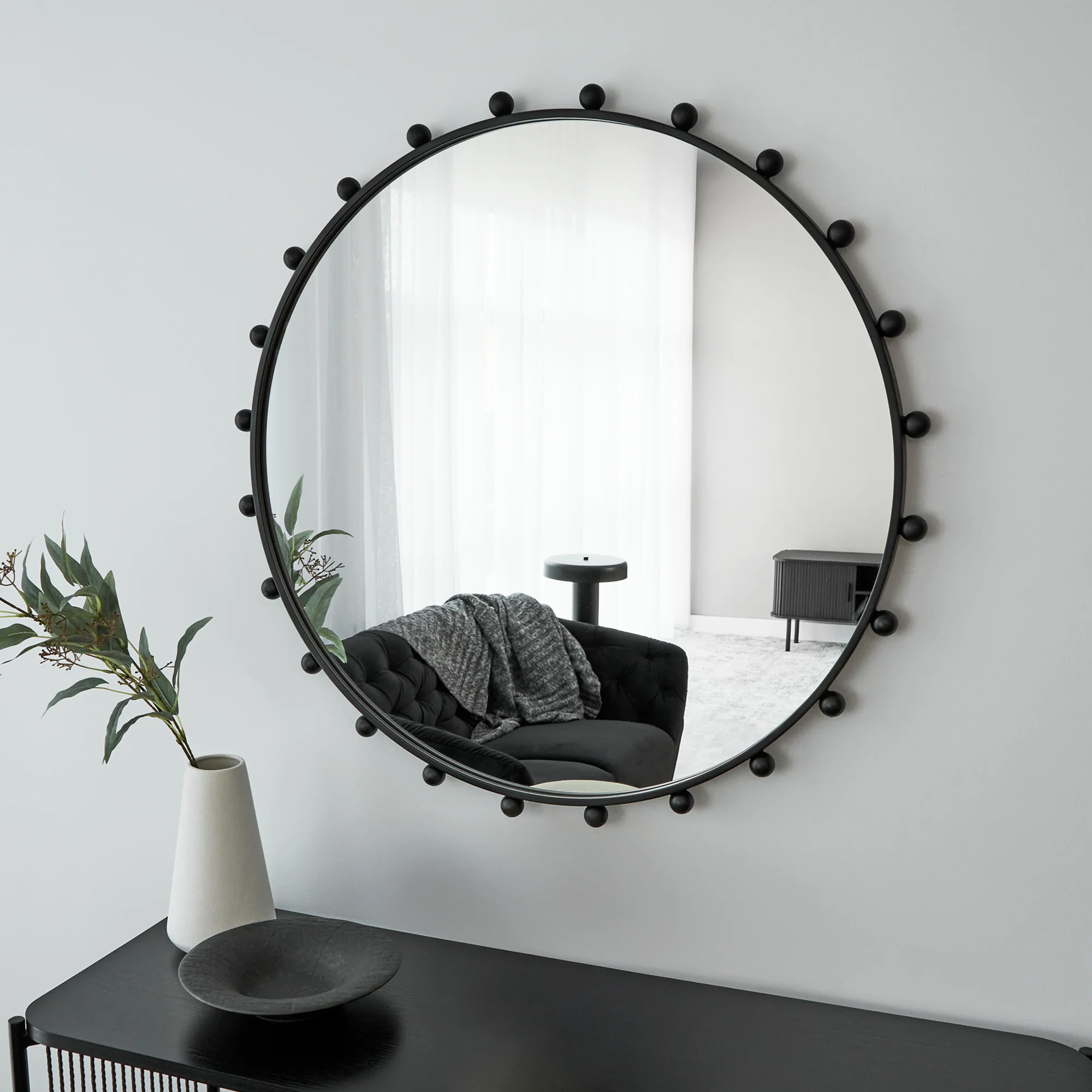 Orbit Sphere 90cm Round Mirror Black