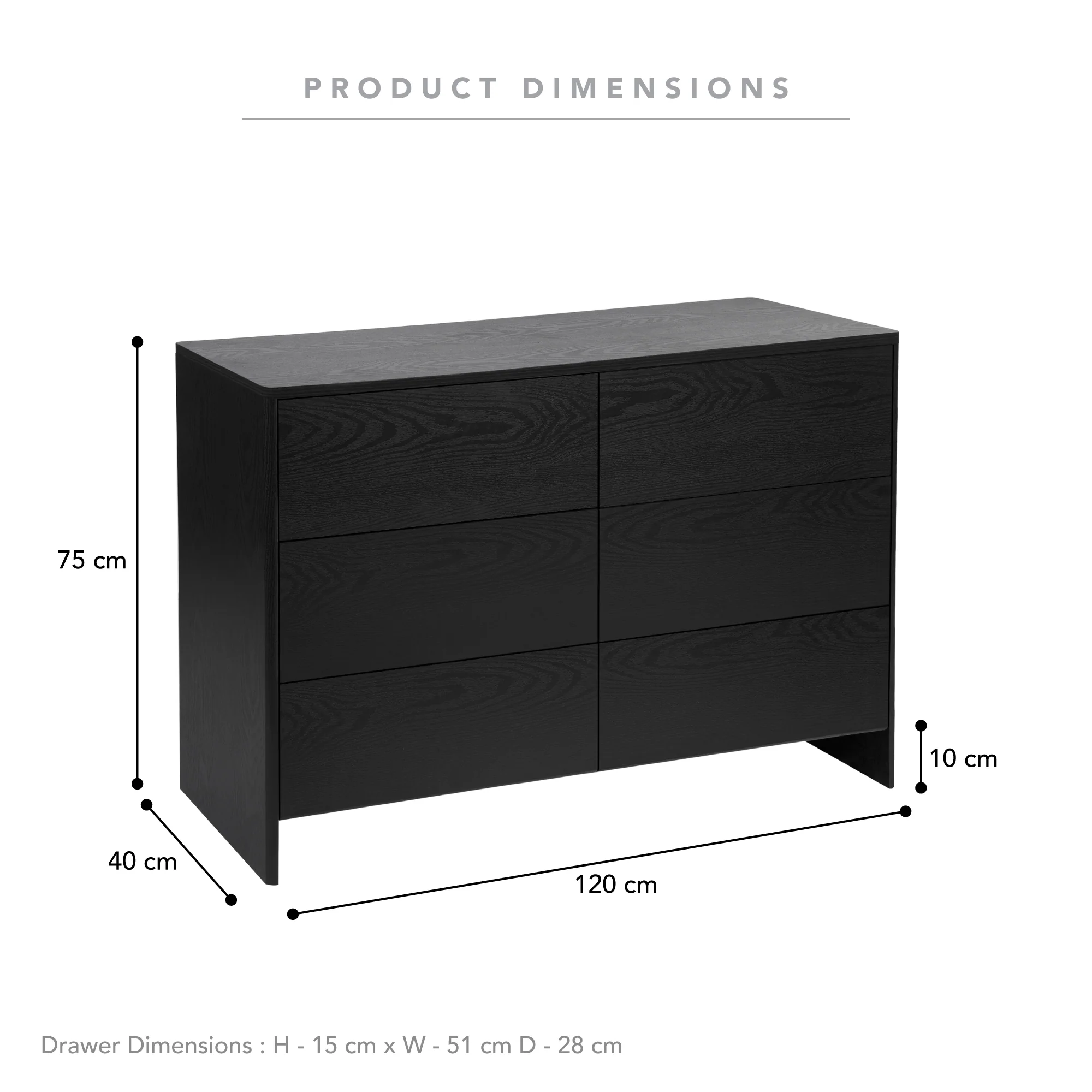 Oxford Chest of 6 Drawers Black - Image 3