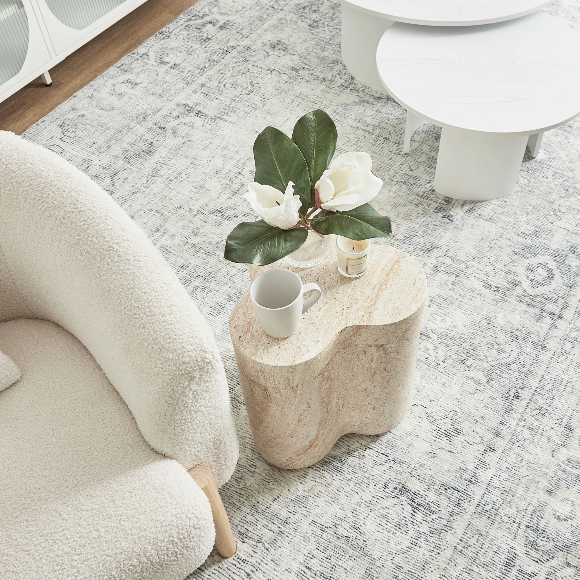 Poppy Side Table Travertine Look - Image 6