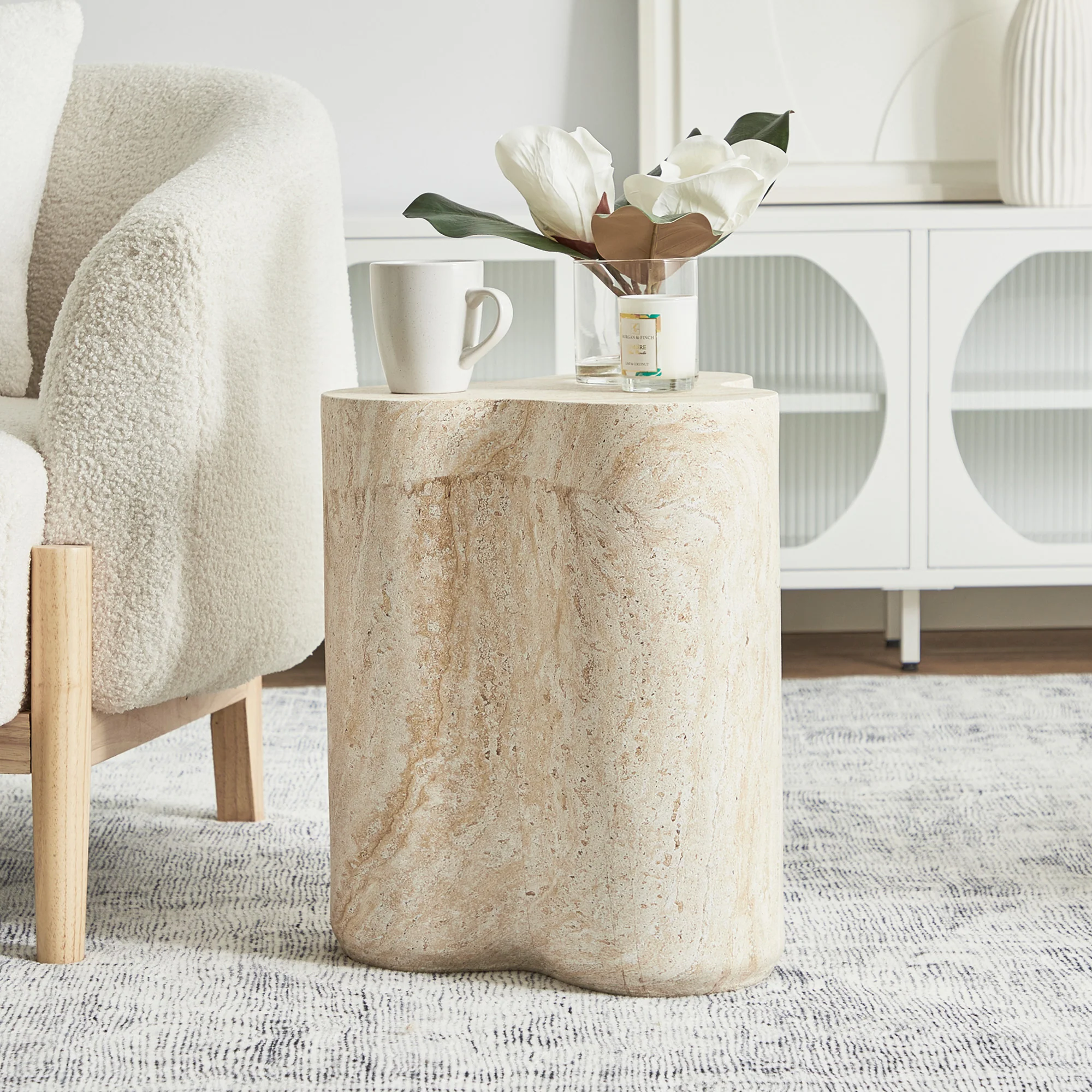 Poppy Side Table Travertine Look - Image 7