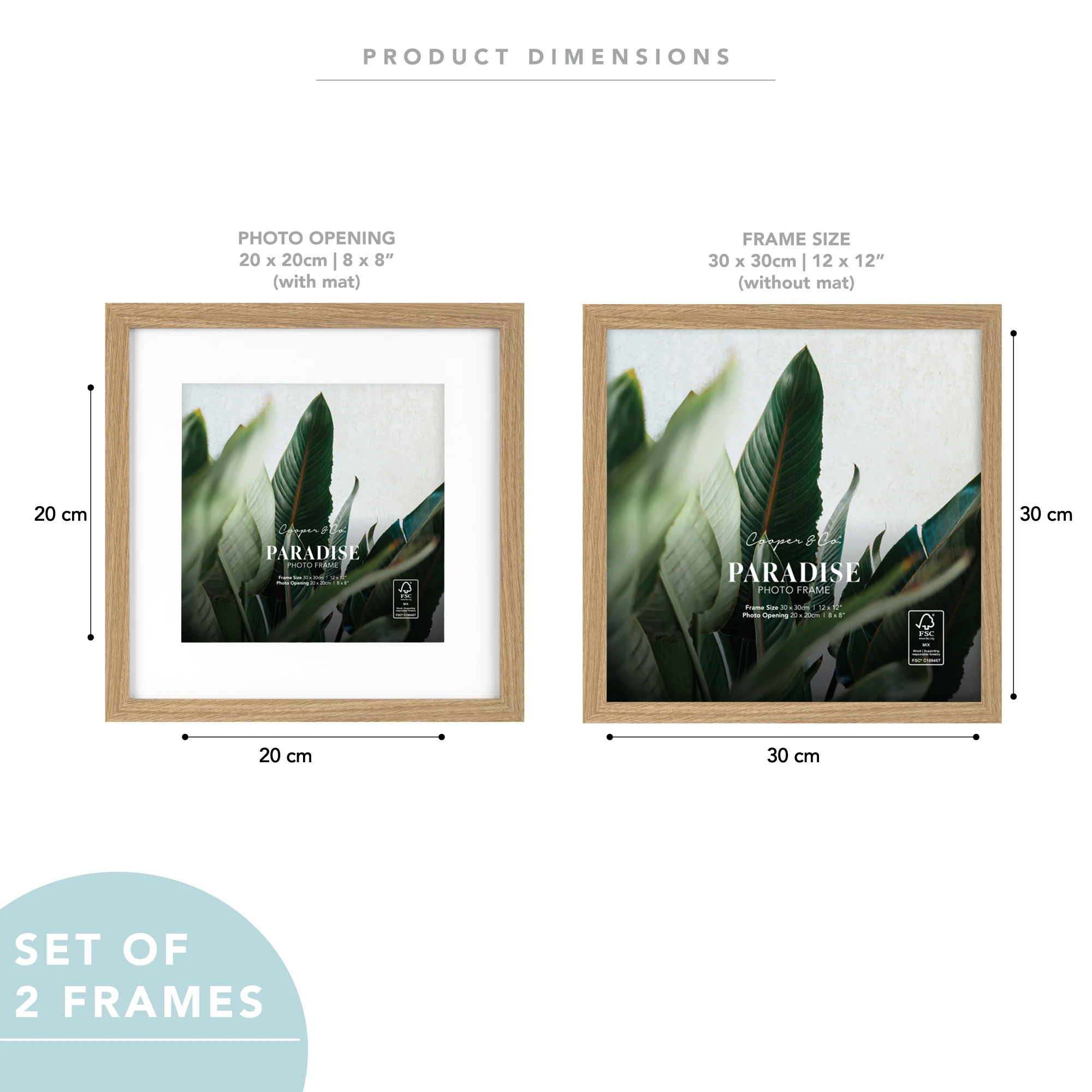 Set Of 2 30x30cm Mat to 20x20cm Premium Paradise Wooden Photo Frame - Image 10