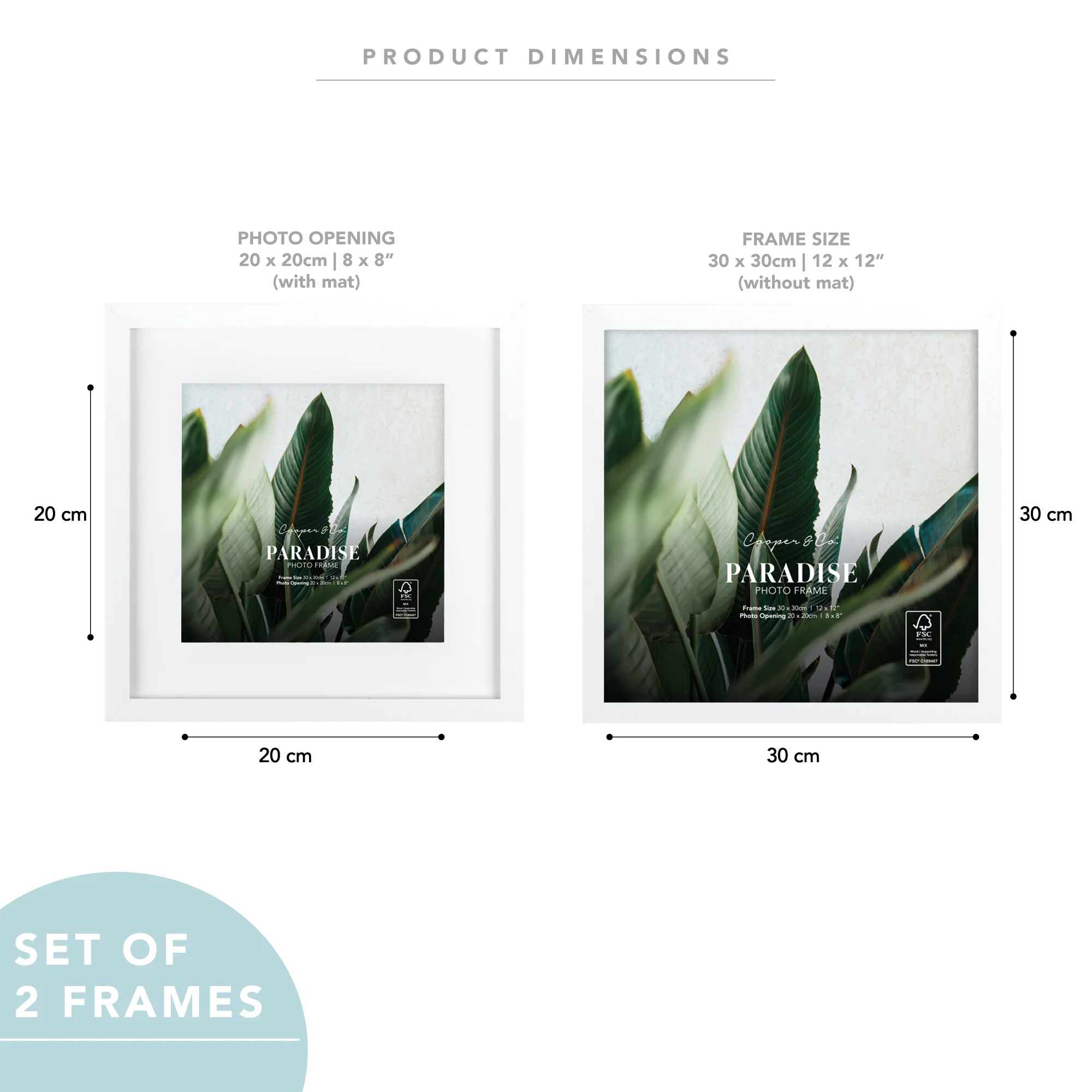 Set Of 2 30x30cm Mat to 20x20cm Premium Paradise Wooden Photo Frame - Image 17