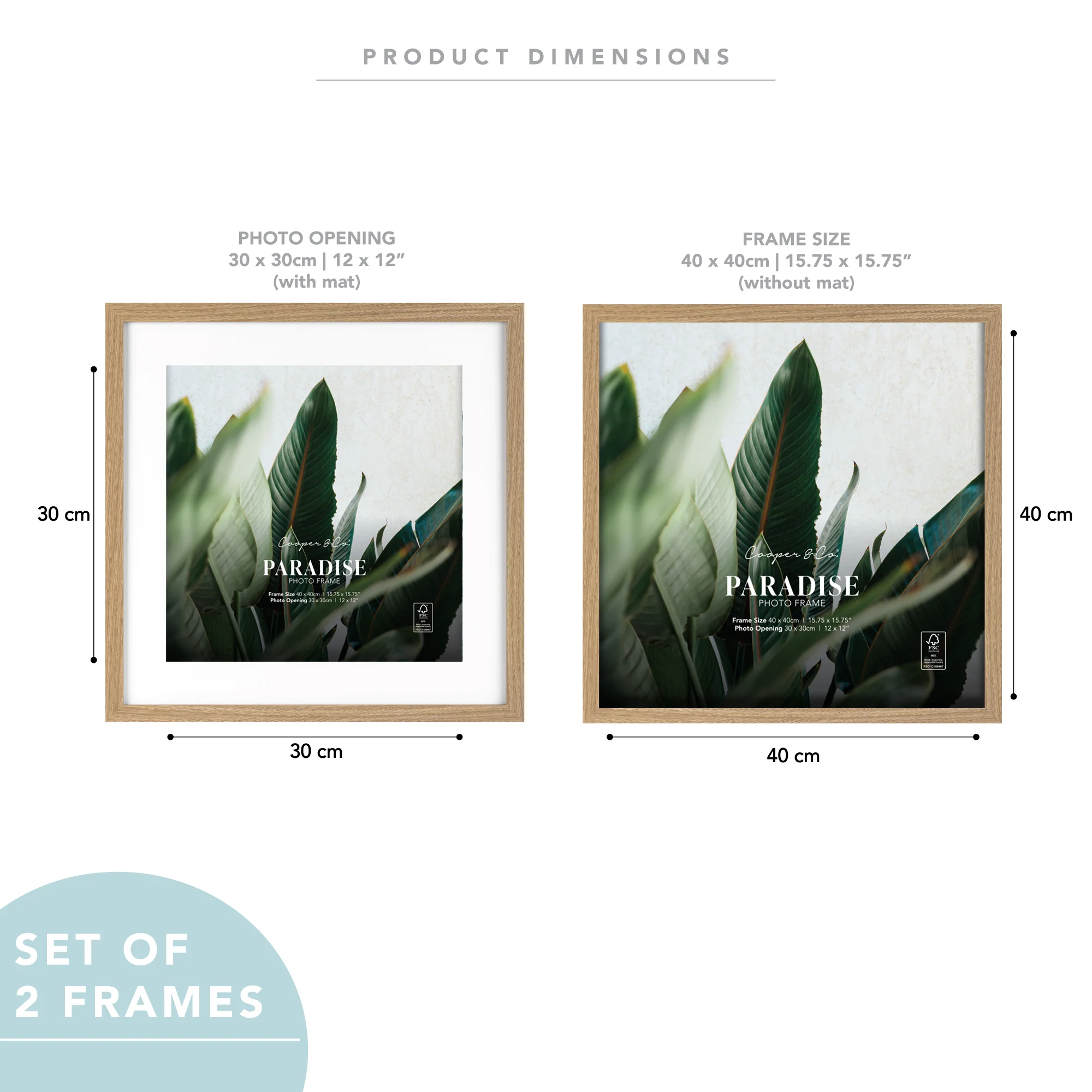 Set Of 2 40x40cm Mat to 30x30cm Premium Paradise Wooden Photo Frame - Image 10