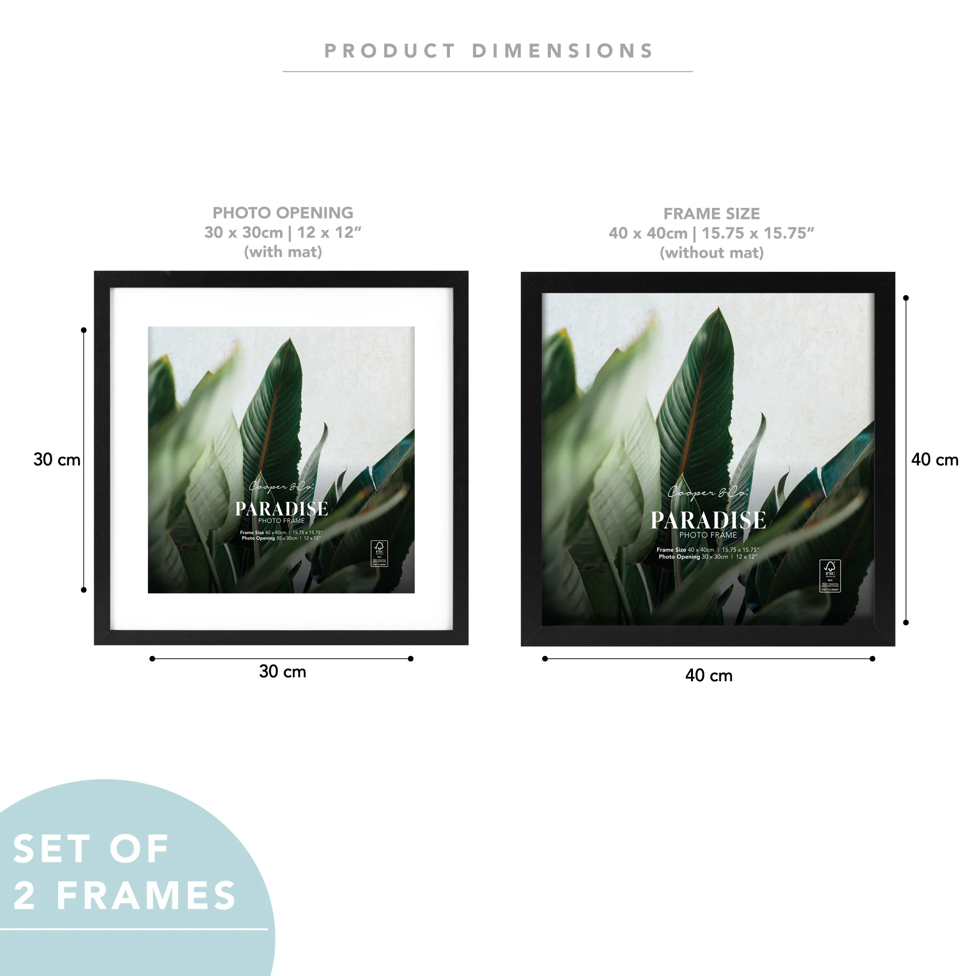 Set Of 2 40x40cm Mat to 30x30cm Premium Paradise Wooden Photo Frame - Image 3