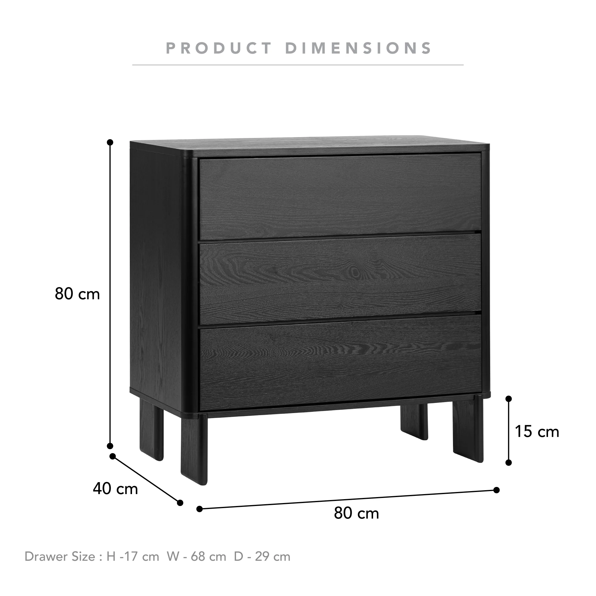 Taupo Chest of 3 Drawers Black - Image 3