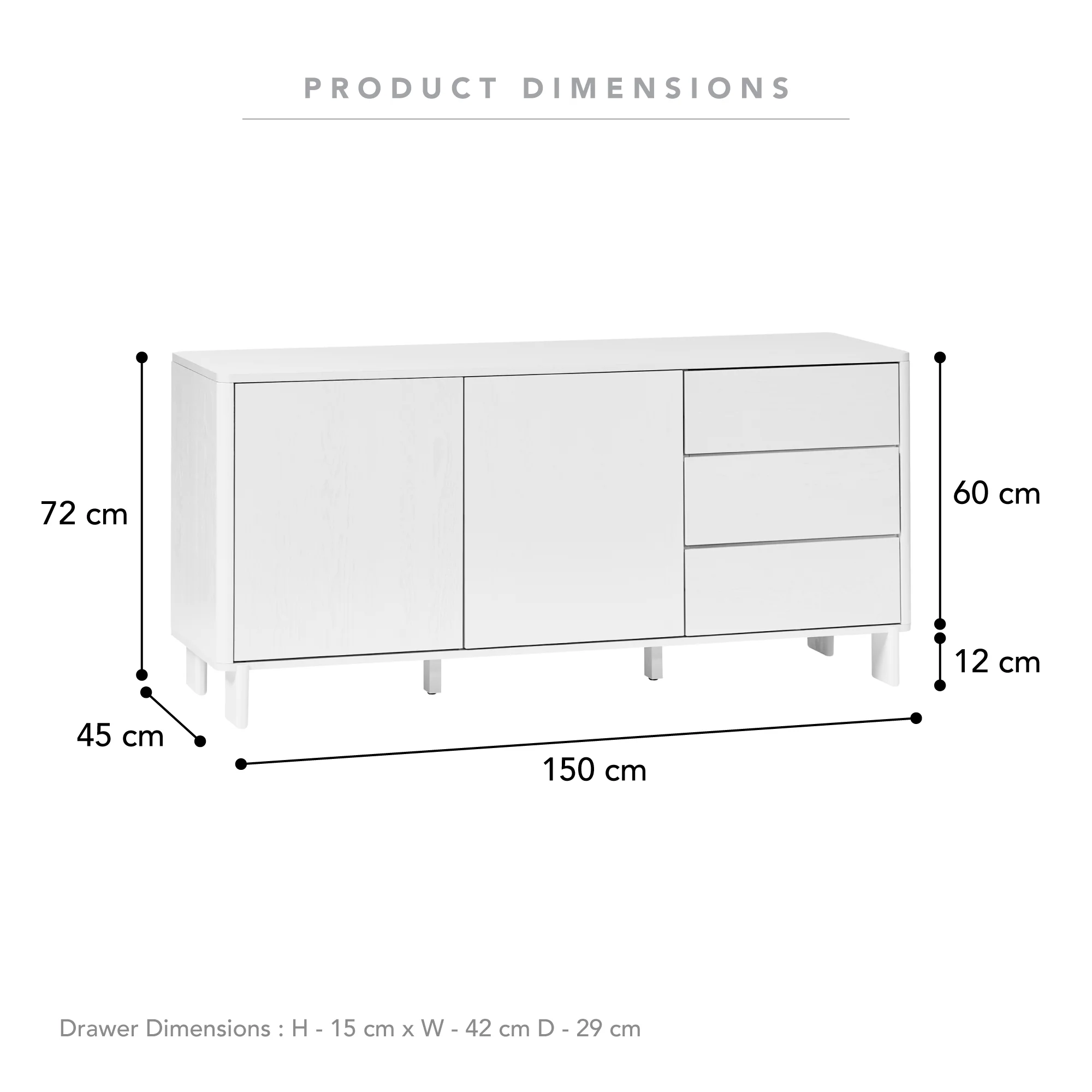 Taupo Sideboard in White (150cm) - Image 3