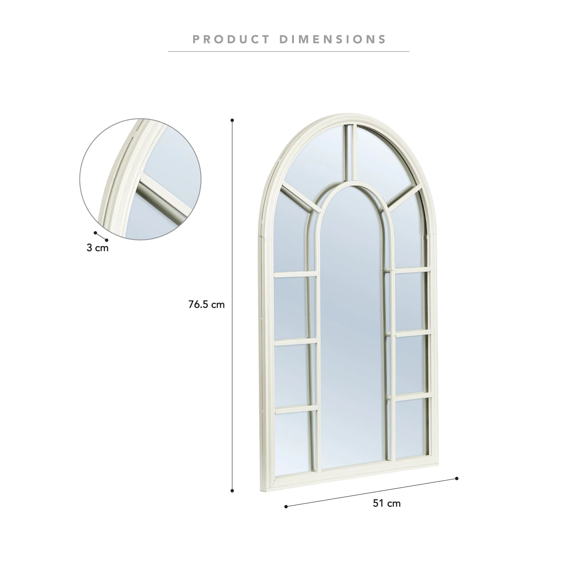 Vault 76.5cm Arched Iron Indoor Outdoor Mirror White - Image 4