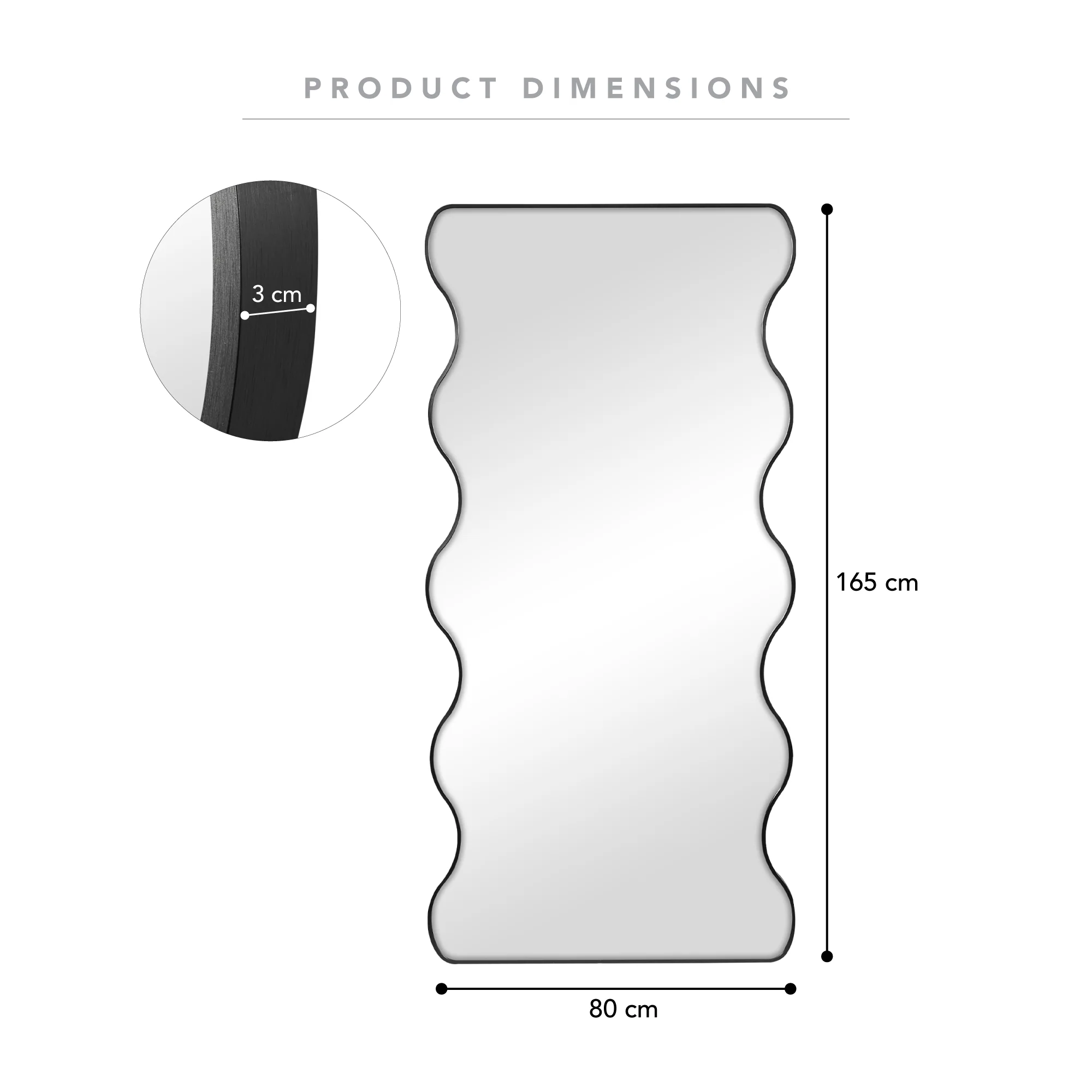 Wavy 165cm Mirror Black - Image 3