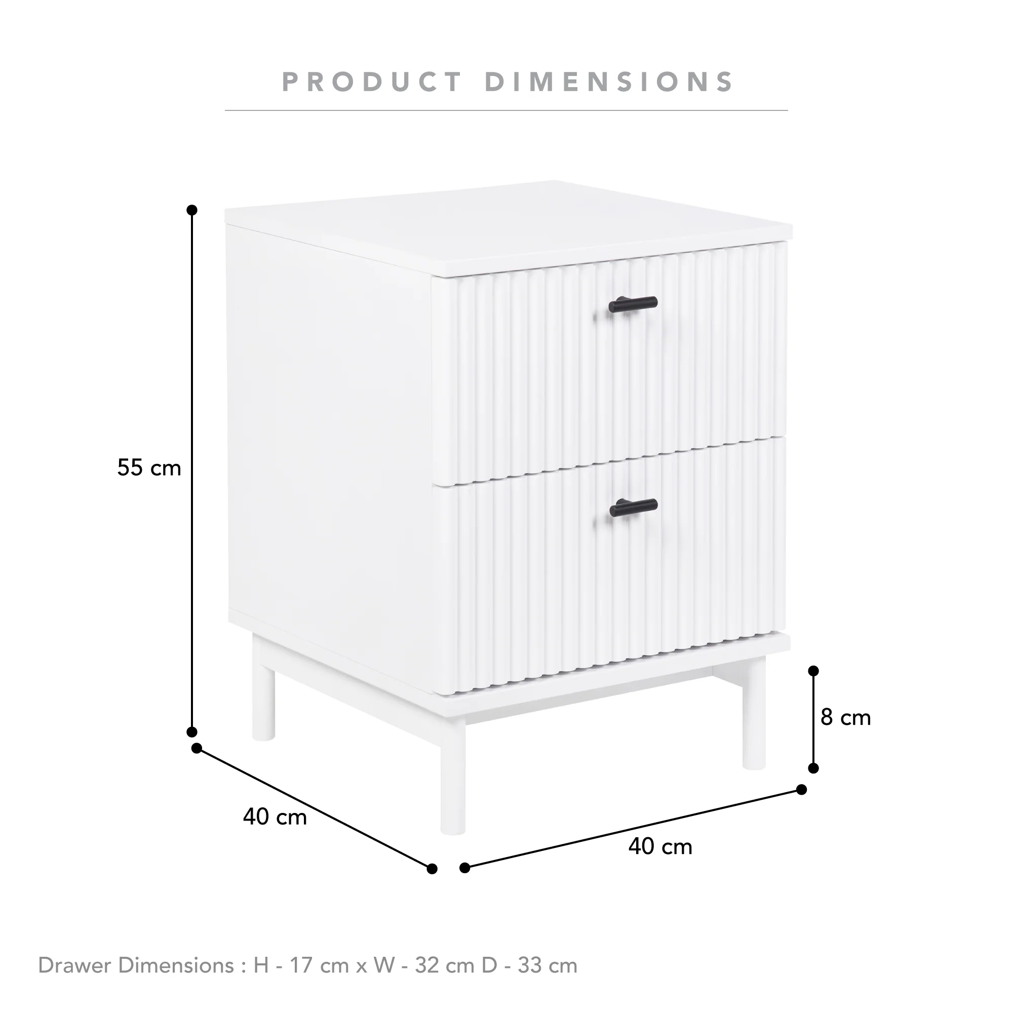 Winnie Ripple 2 Drawer Bedside Table White - Image 3