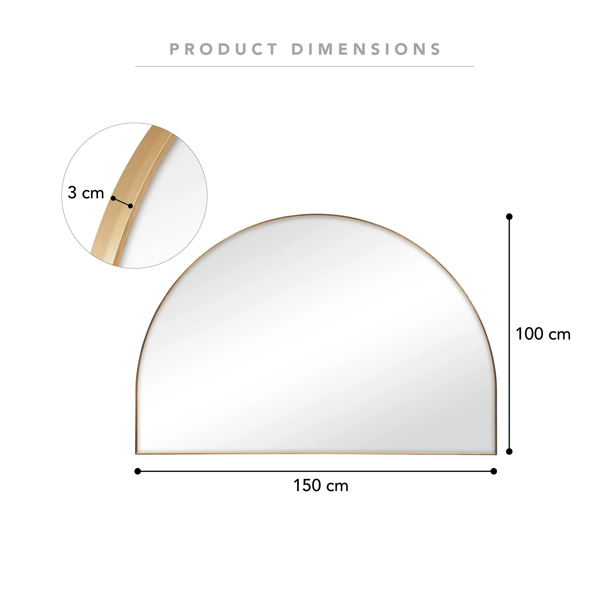 Zali XL 150cm Arched Mirror Gold - Image 3