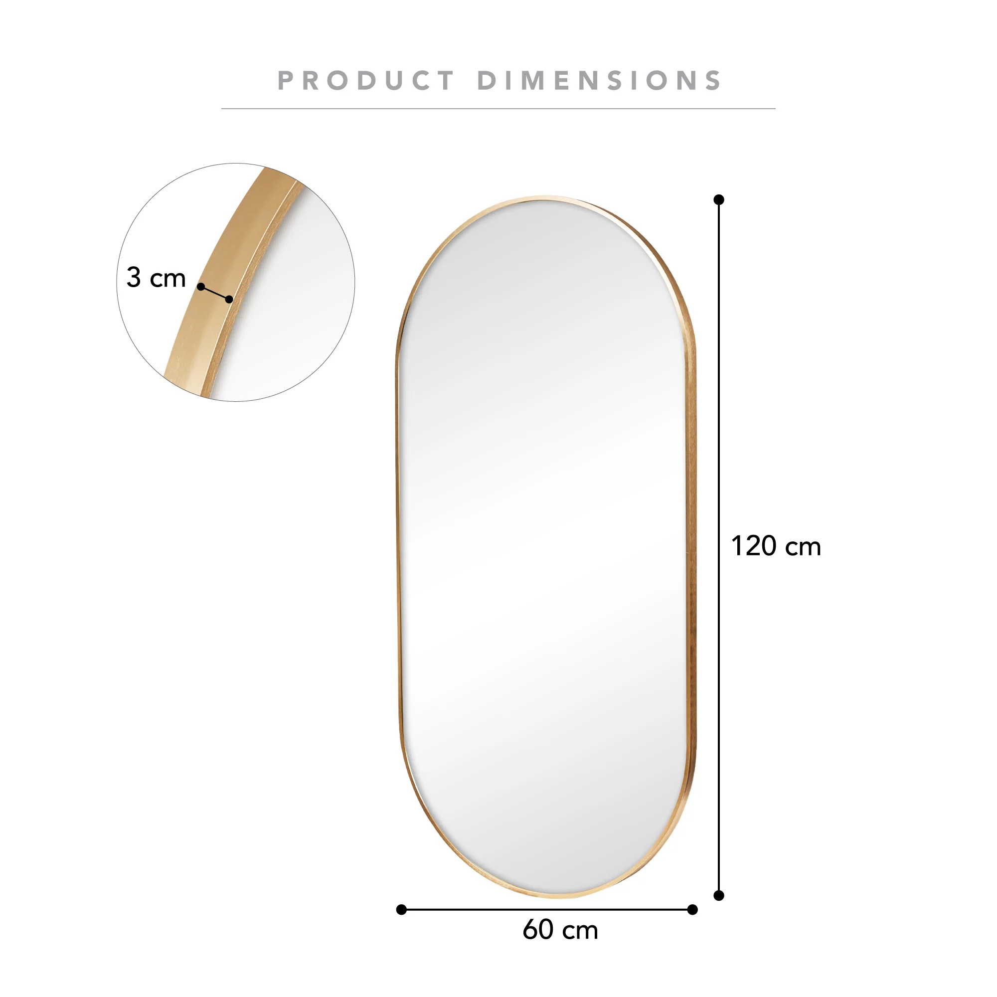 Zoe 120cm Oval Mirror Gold - Image 3