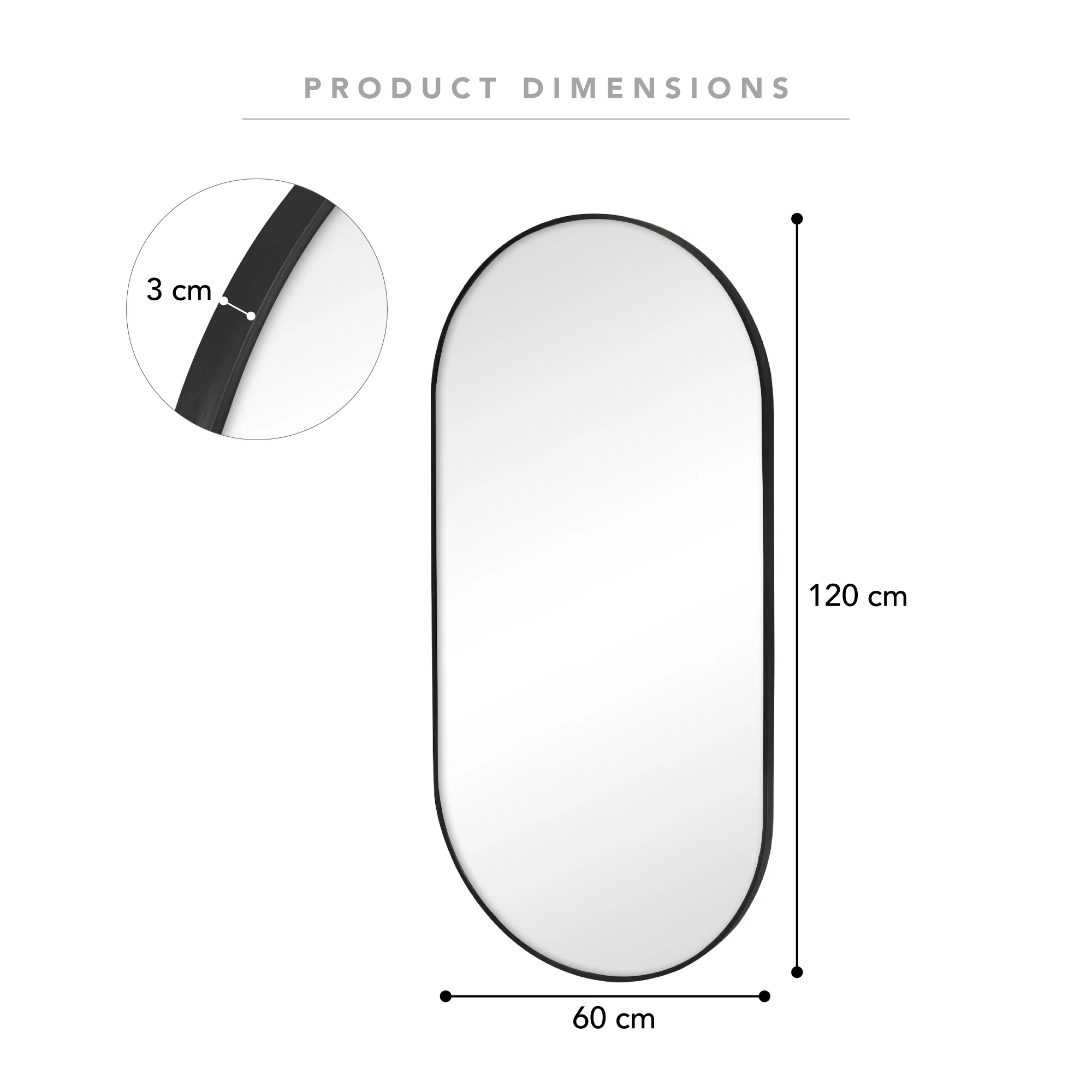 Zoe 120cm Oval Mirror Black - Image 3