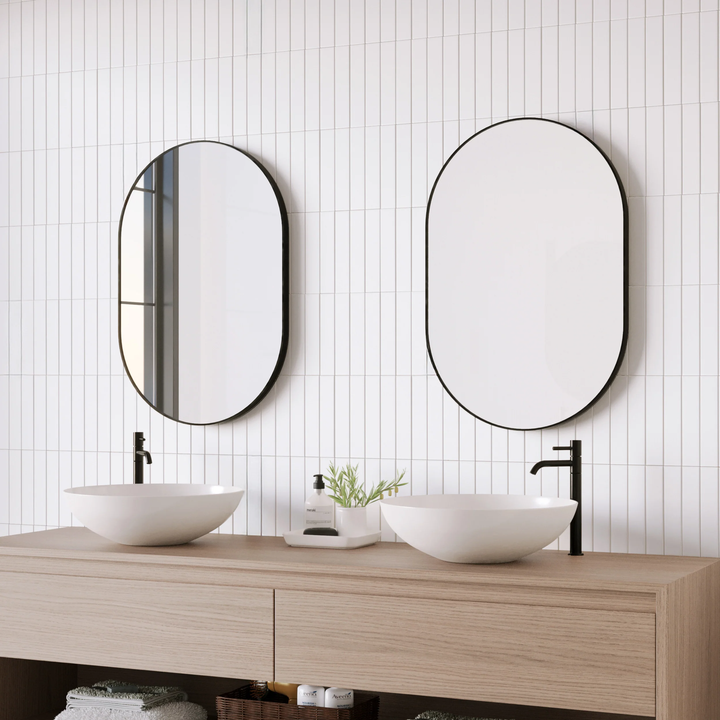 Zoe 90cm Oval Mirror Black (Set of 2) - Image 2