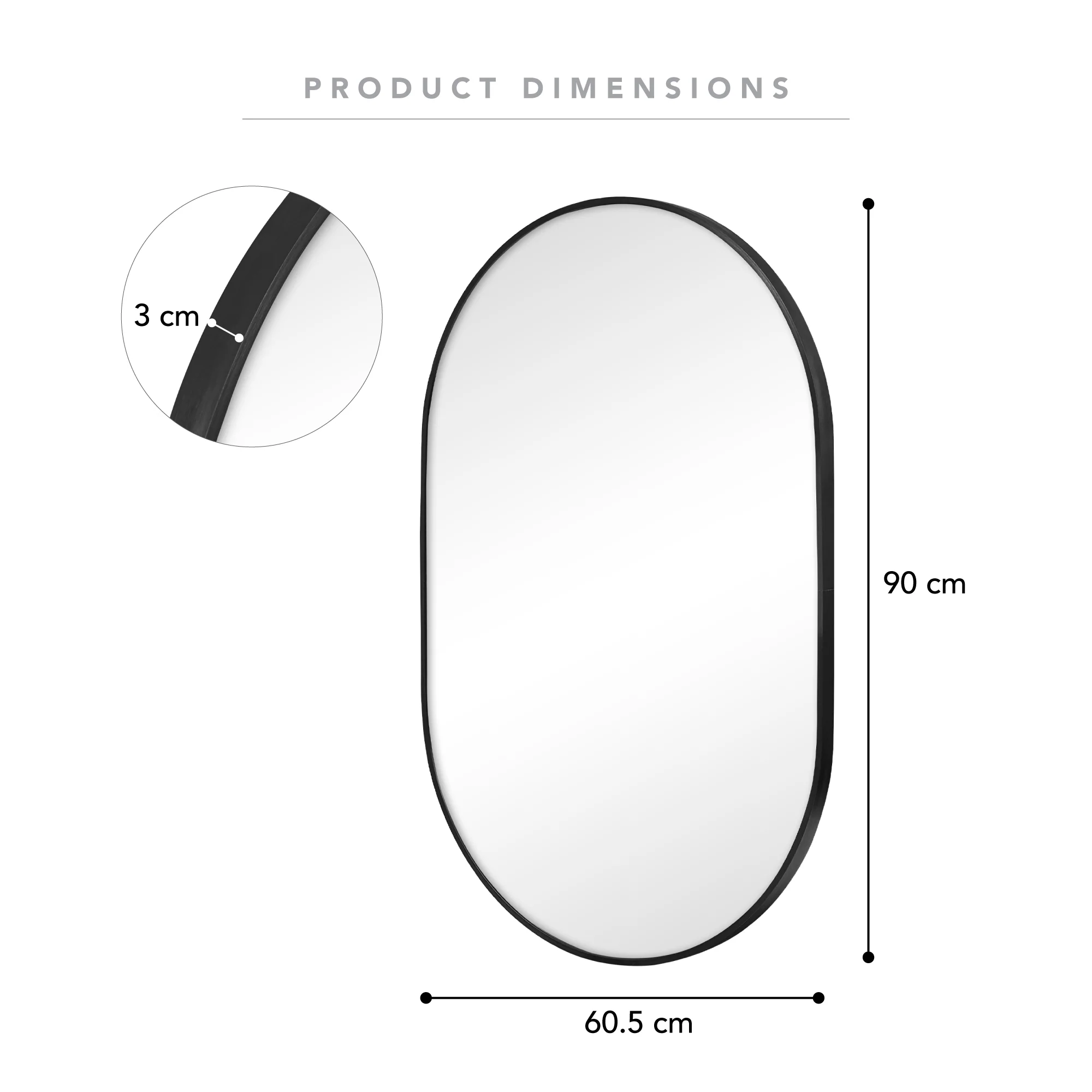 Zoe 90cm Oval Mirror Black - Image 3