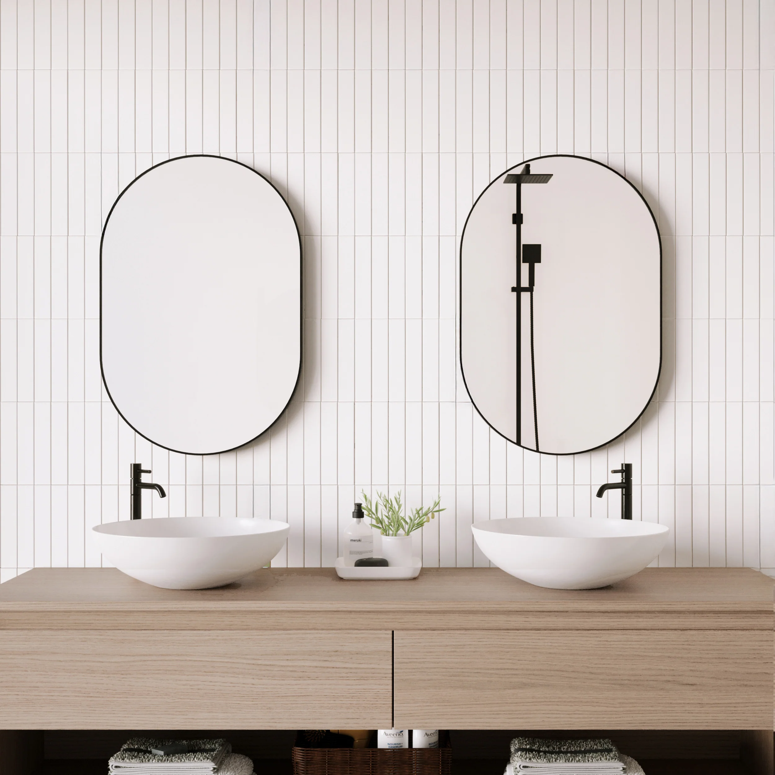 Zoe 90cm Oval Mirror Black (Set of 2) - Image 4