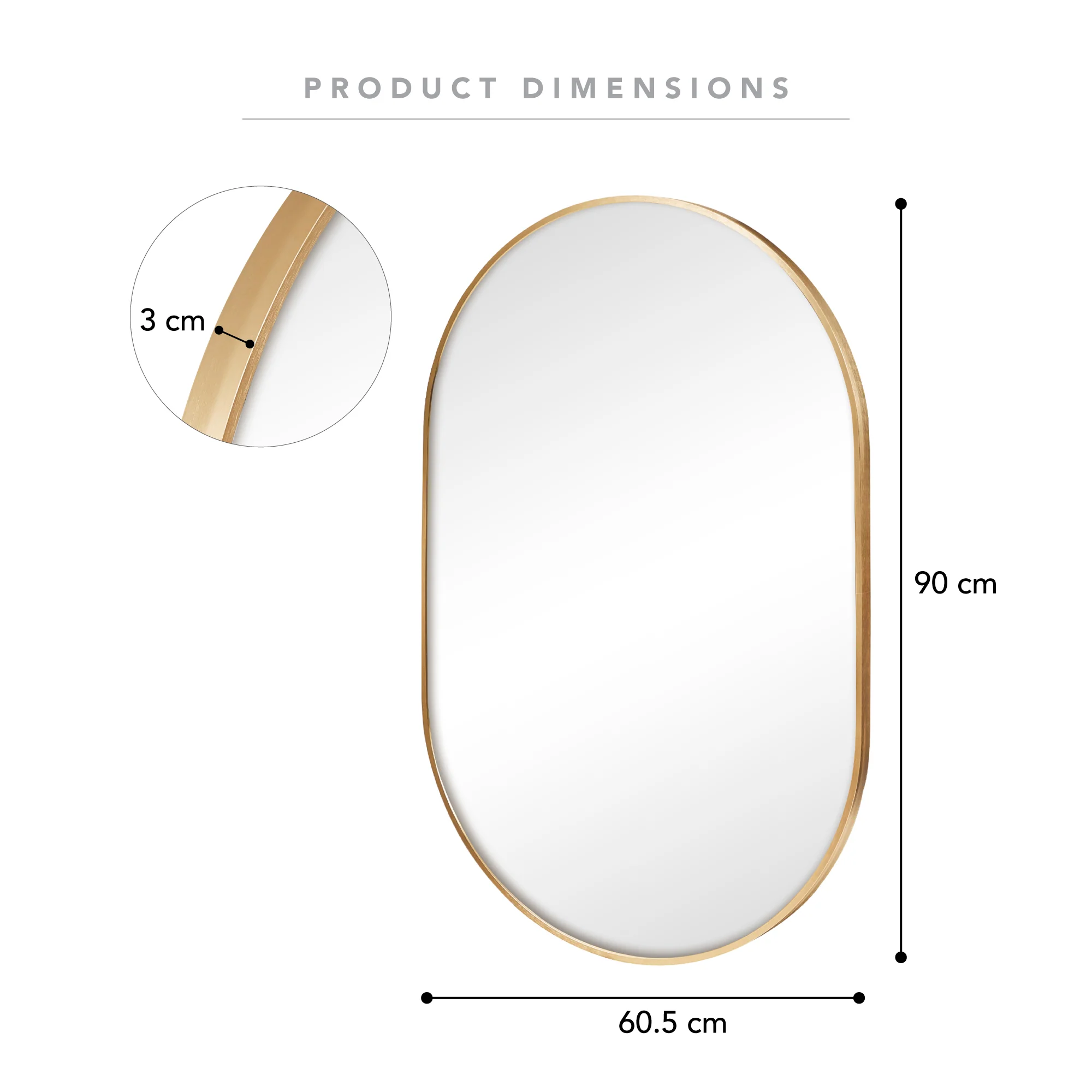 Zoe 90cm Oval Mirror Gold - Image 3