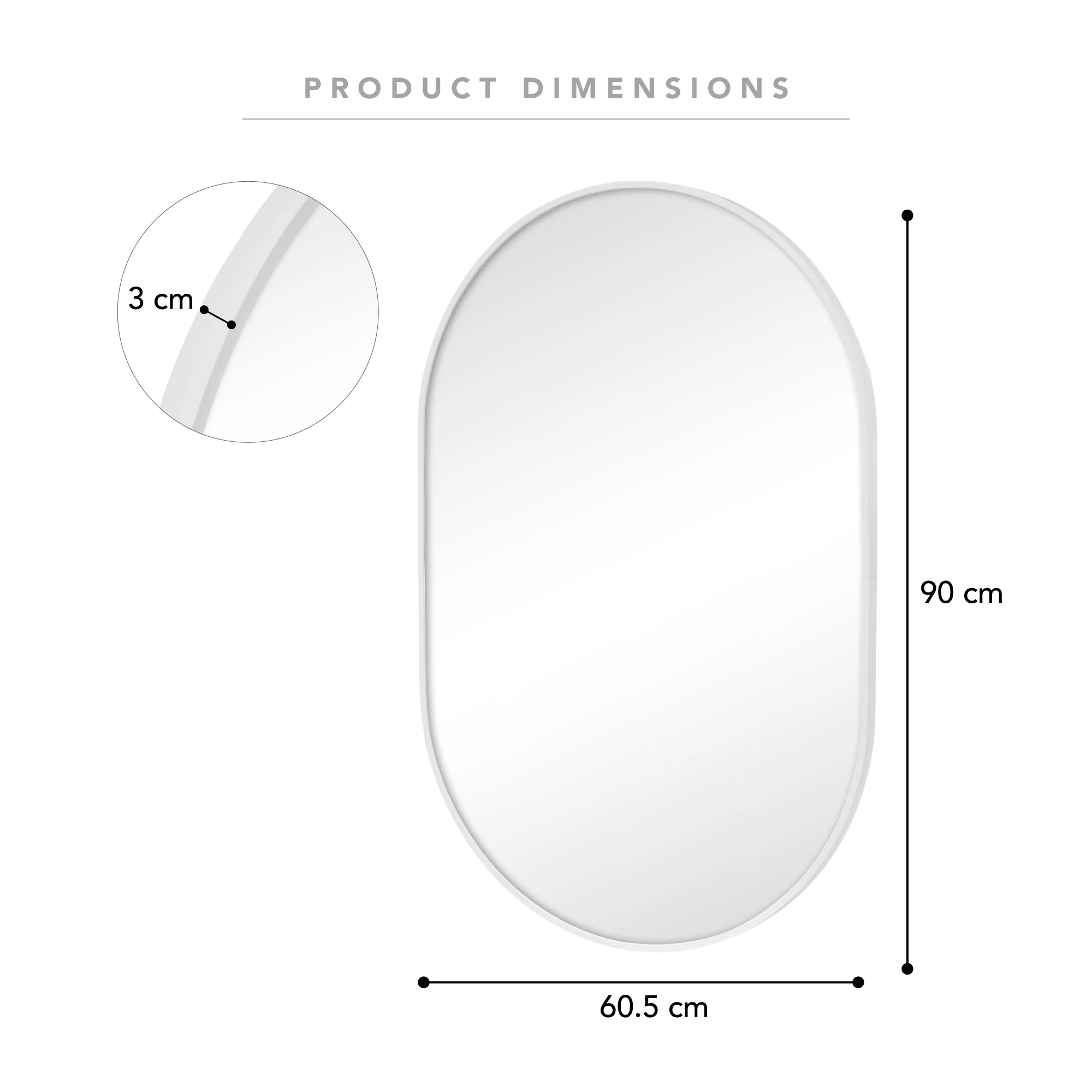 Zoe 90cm Oval Mirror White - Image 3
